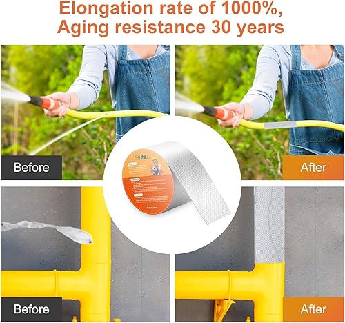Miniatura 5 de Cinta de sellado de butilo de 4 pulgadas de ancho x 16 pies de largo, tira de conductos de butilo impermeable a prueba de fugas, para reparación de