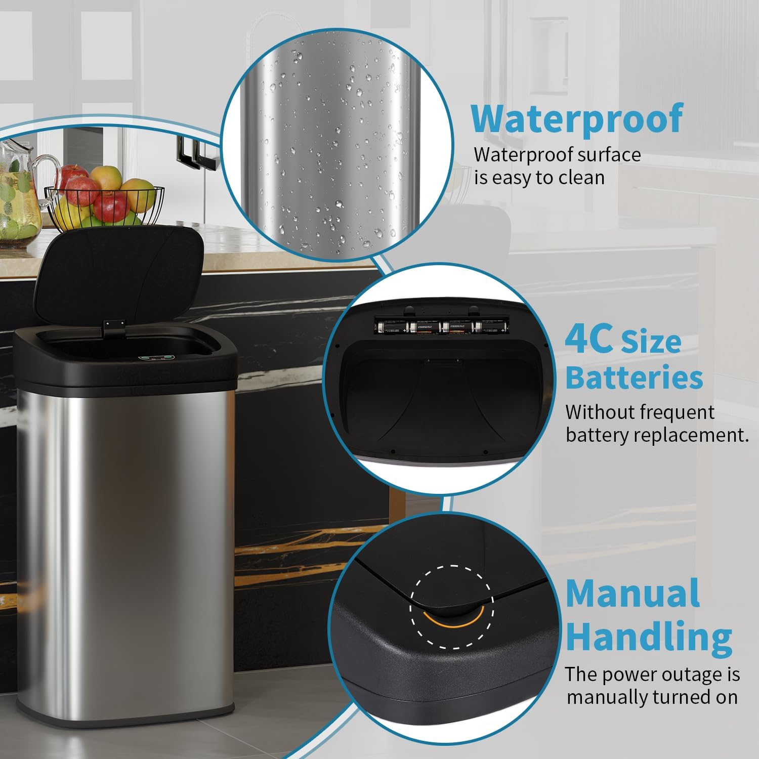 22 Gallon Big Kitchen Trash Can with Lid, Automatic Motion Sensor Garbage Can, 82 L Large Waste Bin, Stainless Steel Tall Kitchen Trash Can Metal Trash Bins for Kitchen, Home, Office