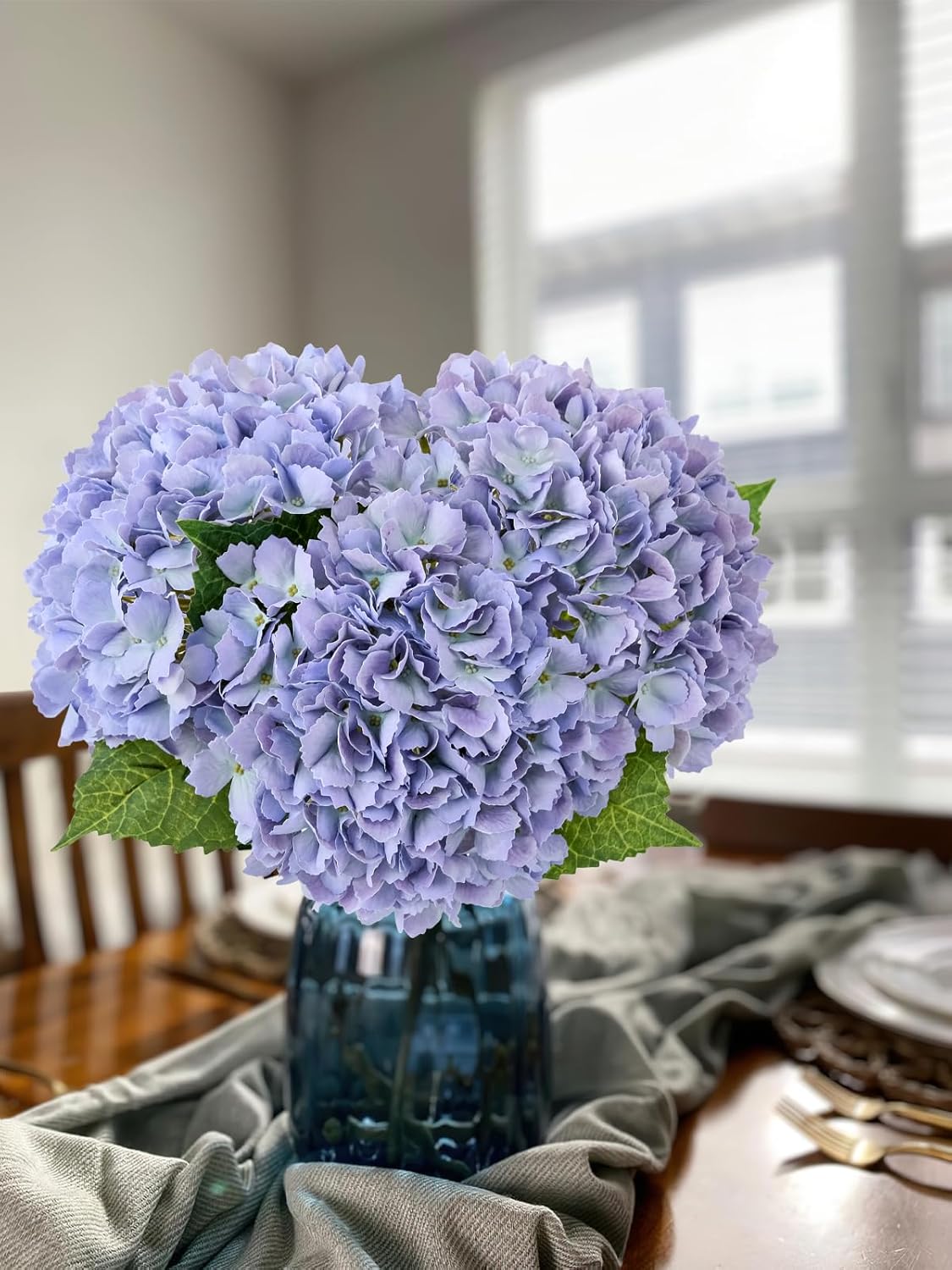 JINWOE Boho Hydrangea Artificial Flowers,3pcs 21" Latex Real Touch Flowers, Faux Flowers Fake Artificial Hydrangeas with Stems for Bouquet Table Centerpieces （Light Purple）