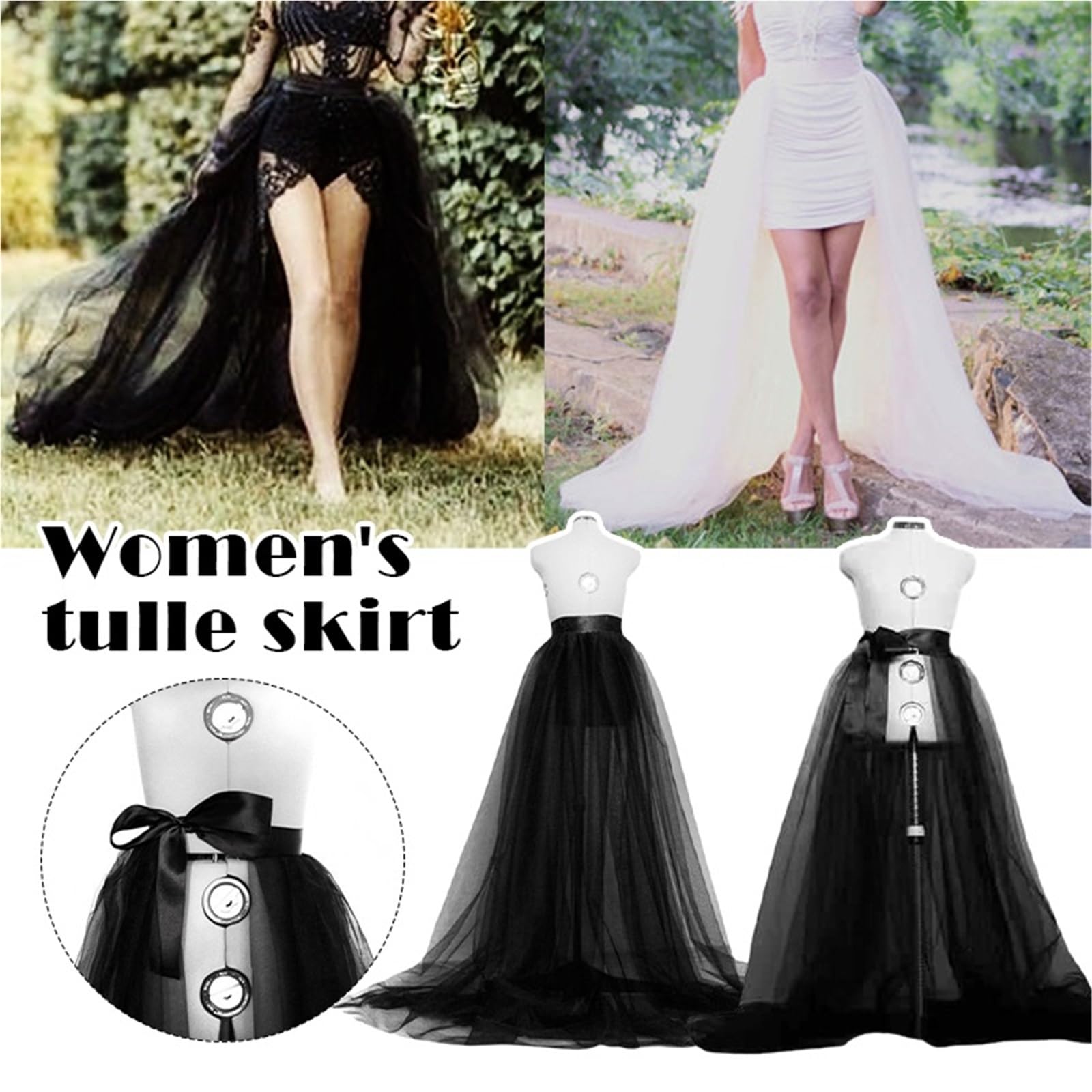 Falda de tul desmontable for mujer, sobrefalda larga tutú, superposición nupcial, fiesta boda, vendaje con cordones, malla hasta el suelo, Maxi