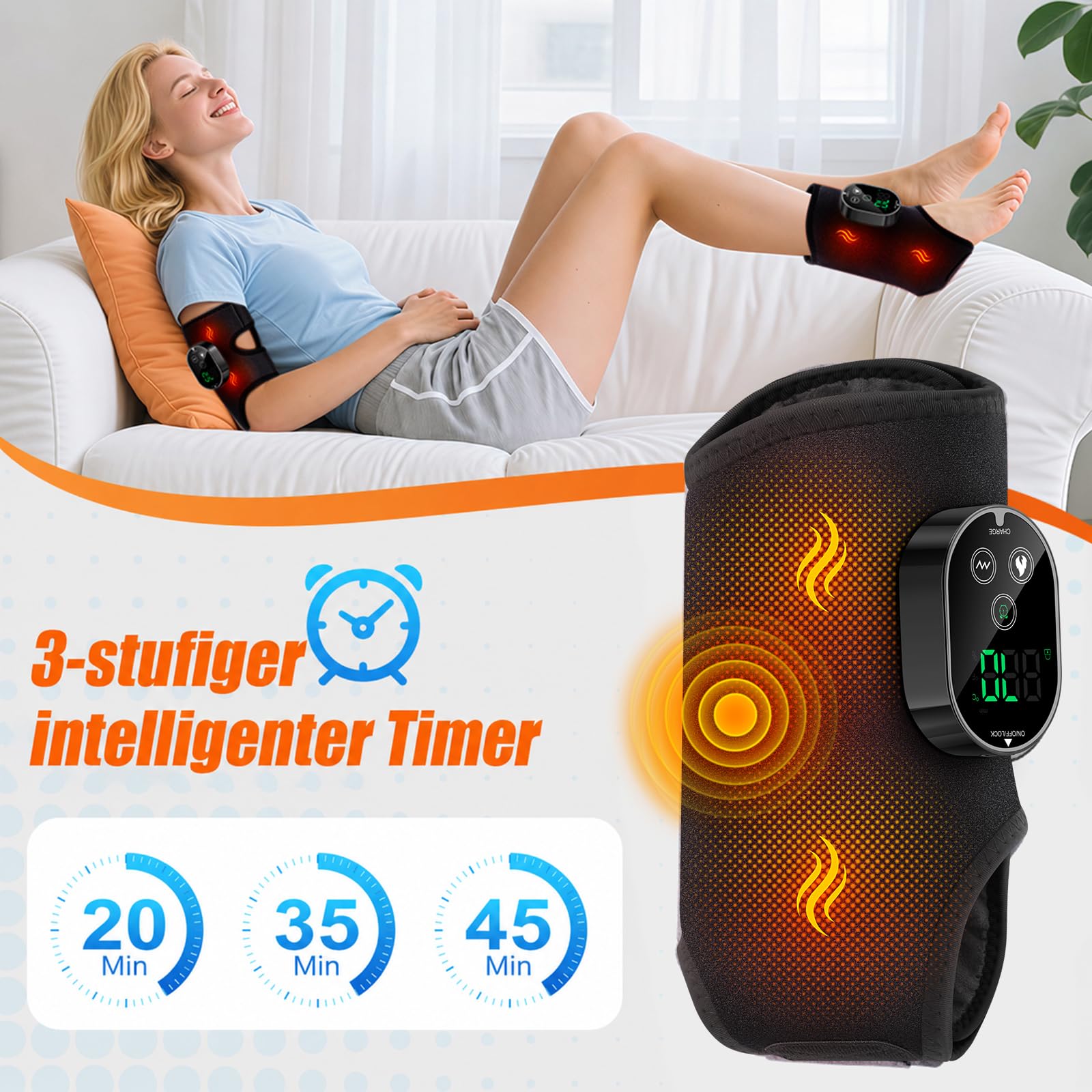 Masseur de pieds sans fil pour neuropathie - 6 niveaux de chaleur et 3 modes de vibration - Appareil de massage pour la voûte plantaire, la cheville et le mollet, pour soulager la douleur et la