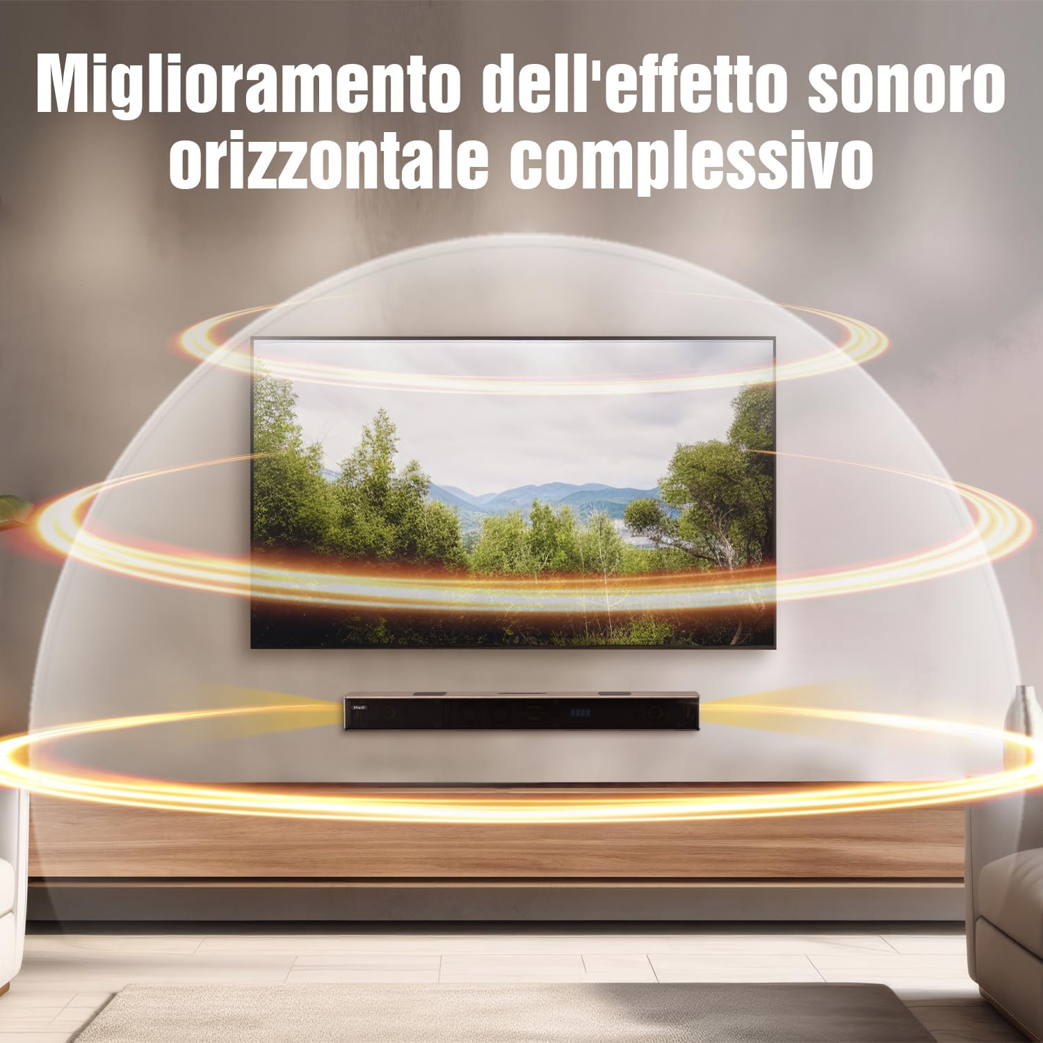 Hiwill 5.2.2 Canali Dolby Atmos Wood Sound Bar, Sound Bar All-in-One per Smart TV con Doppio Subwoofer Integrato, Sistema Audio Surround da 400 W per Altoparlanti TV, WoNoble A502