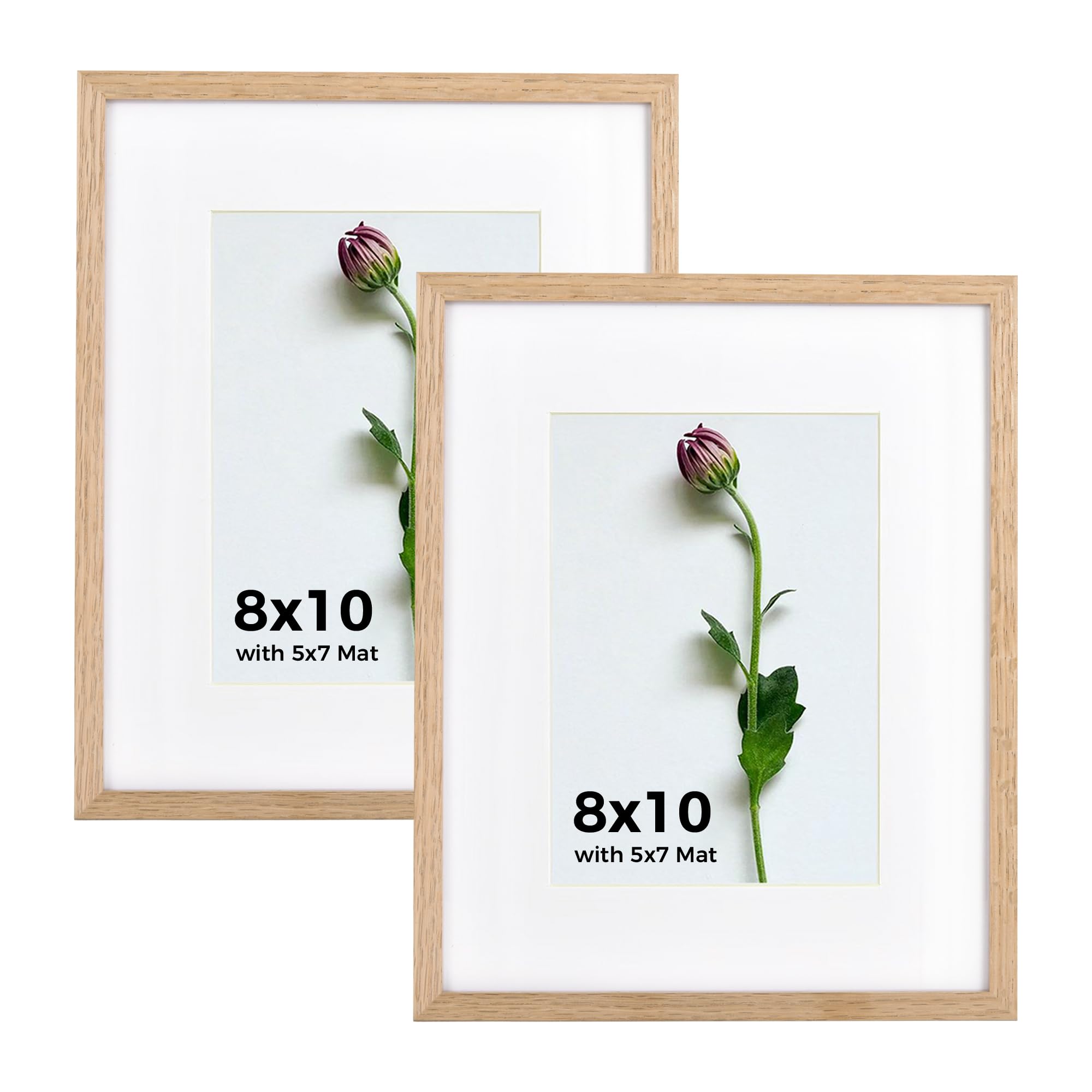 Atryinous 8x10 Picture Frame Set of 2, Solid Oak 8 by 10 Photo Frames with Plexiglass Display Picture 5x7 with Matte or 8x10 without mat, Tabletop or