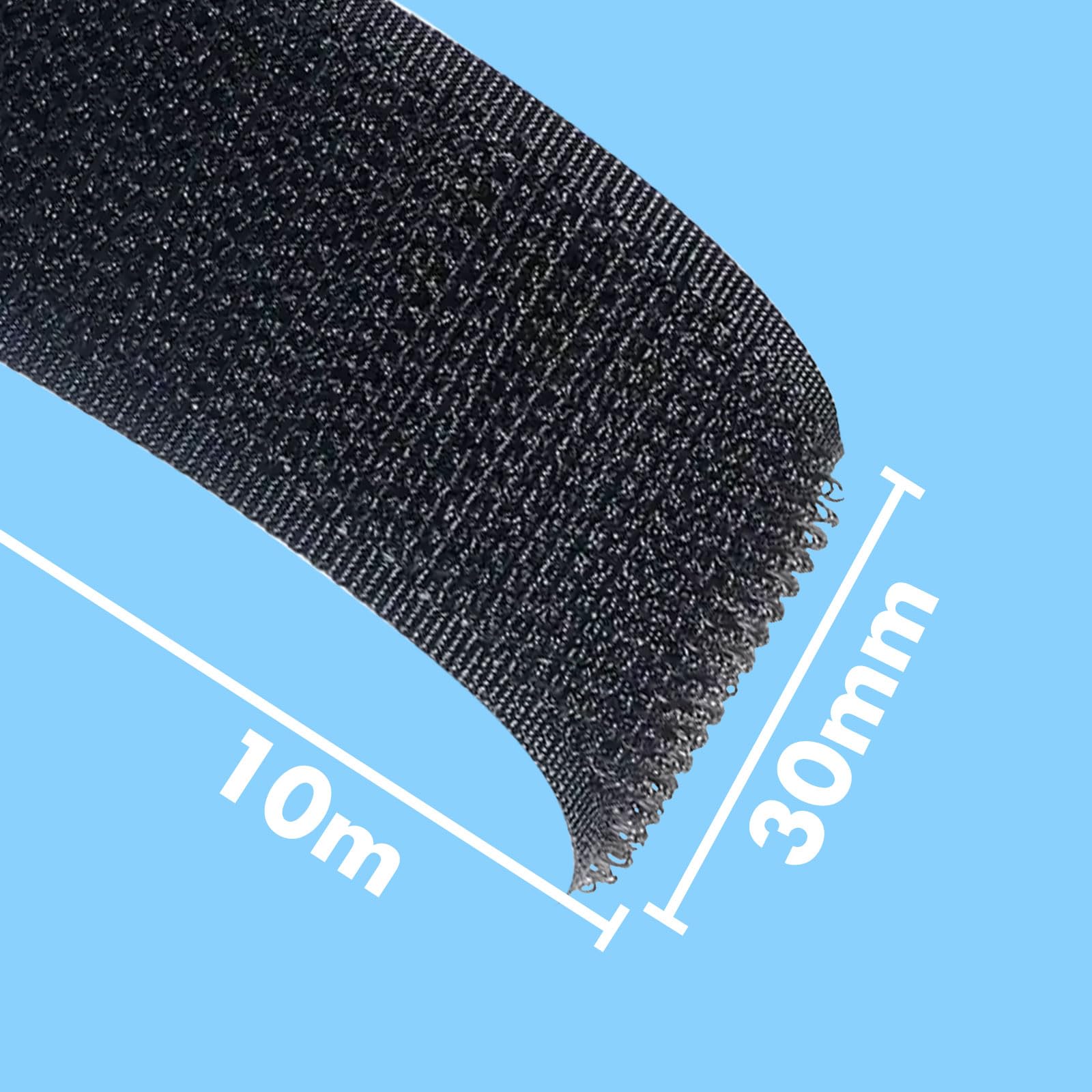 Scratch Autocollant Double Face Noir pour Fixation [10 Mètres x 30mm] Murale sans Percer | Bande Adhésive Extra Fort Résistant pour Maison et Bureau, Solution Durable Découpable