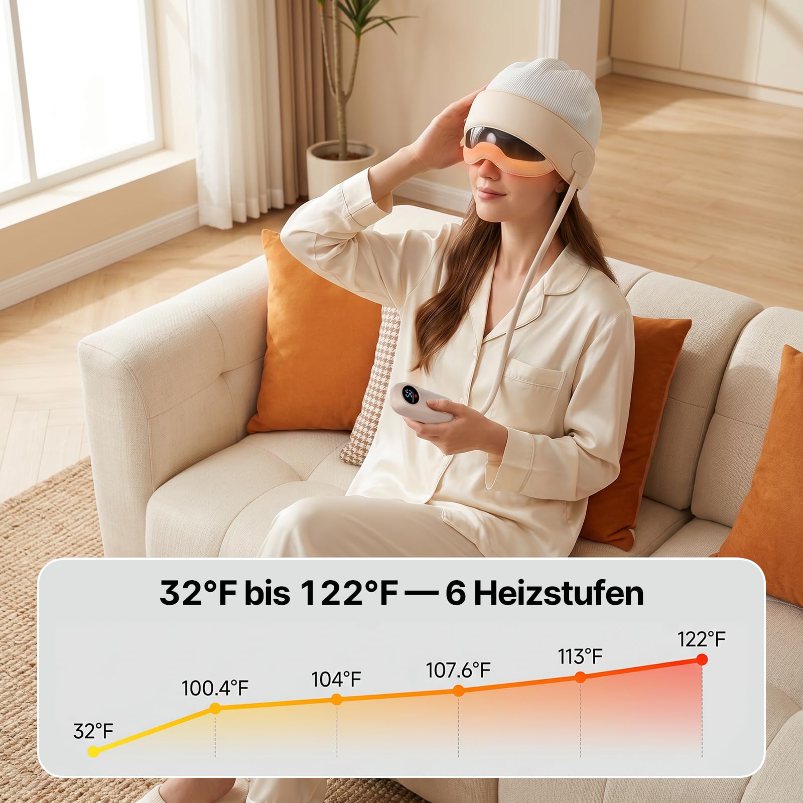 Kopfmassagegerät Elektrisch 2 in 1 für Kopf und Augen 6 Zonen Knetmassage 6 Stufen Wärme Sichtfenster Kabellos Tragbar Entspannung Kopfschmerzen Augenpflege Geschenk Männer Frauen