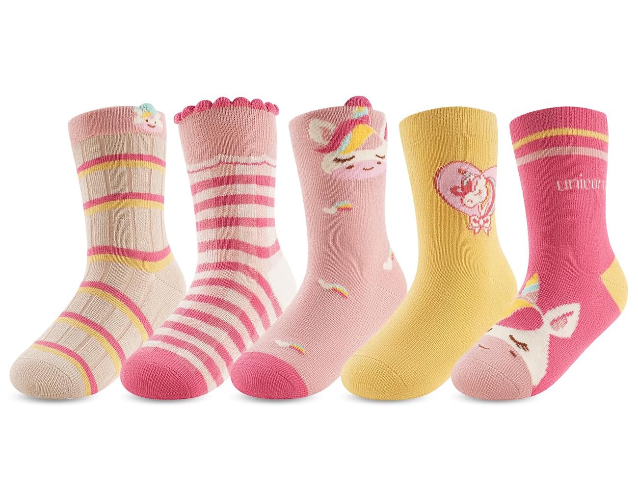 WFKKMEQ Unicorn Socks for Kids, 5 Pairs Unicorn Crew Socks Cotton Sock Winter Warm Novelty Sockss Funny Cartoon Cosy Breathable Cotton Anit Skid Sock for Kids Everyday (L)