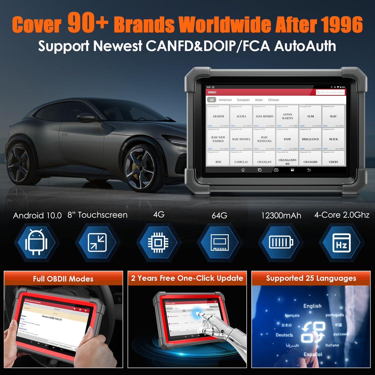 Launch X431 IMMO Plus OBD2 Diagnosis Profesional de Programador Llave Coche, Bidireccional Diagnóstico de Todo Systema con X431 PROG3, 39+ Reset Función, CANFD & DOIP, 2 Años Actualizaciones