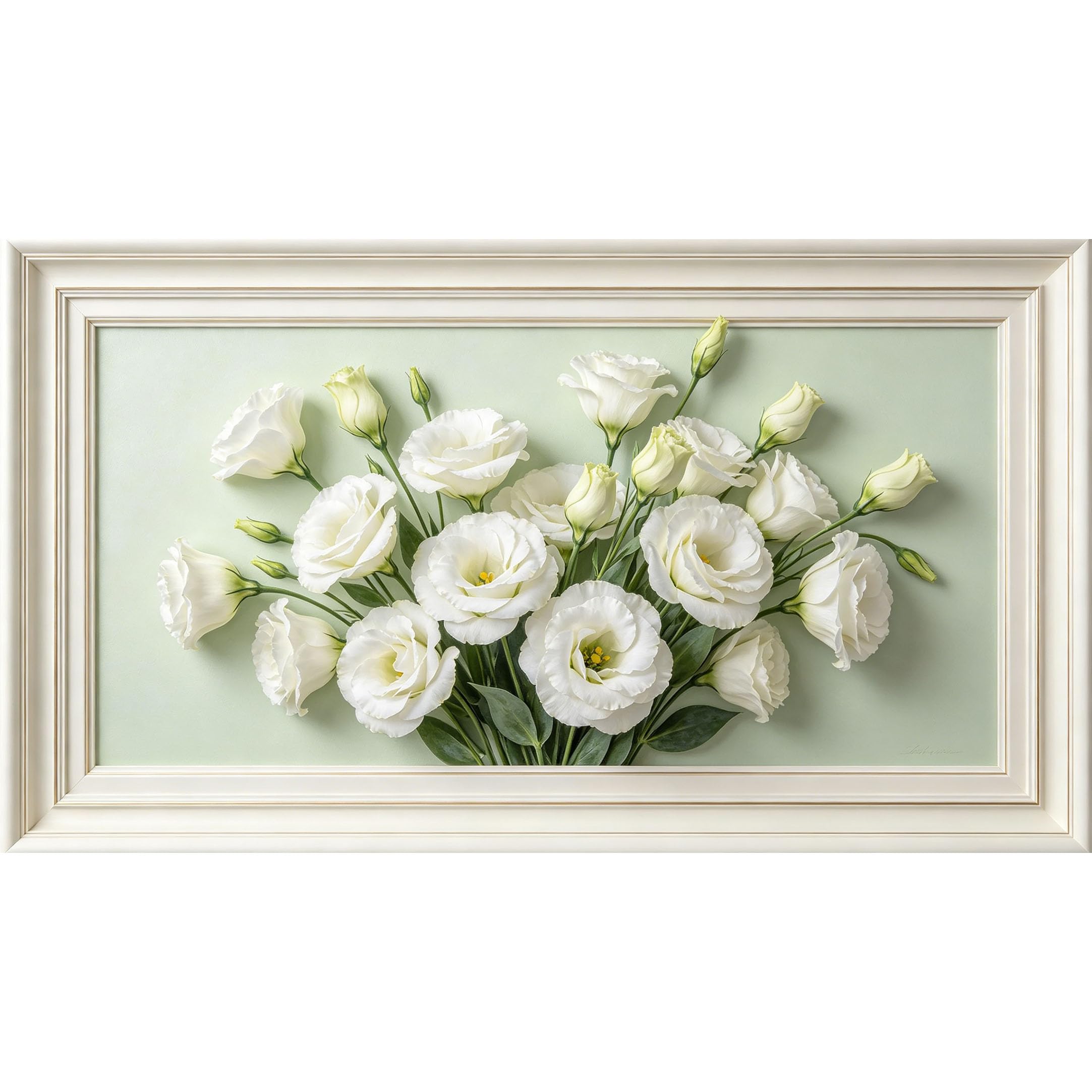 QZLITHOTIC 50x90cm3D Framed Wall Art， White Lisianthus Floral Botanical Self‑Adhesive Mural， Water‑Activated Peel & Stick Fabric Decor Wall Decal for Bedroom Living Room