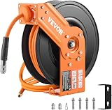 VEVOR Enrouleur Tuyau à Air Comprimé Hybride Fermé Rétractable 9,53 mm x 15,24 m​ Pression 300 PSI Rembobinage Automatique, Bras Unique, avec Tuyau 1,5 m, Support 180°, pour Montage au Plafond/Mur - 9