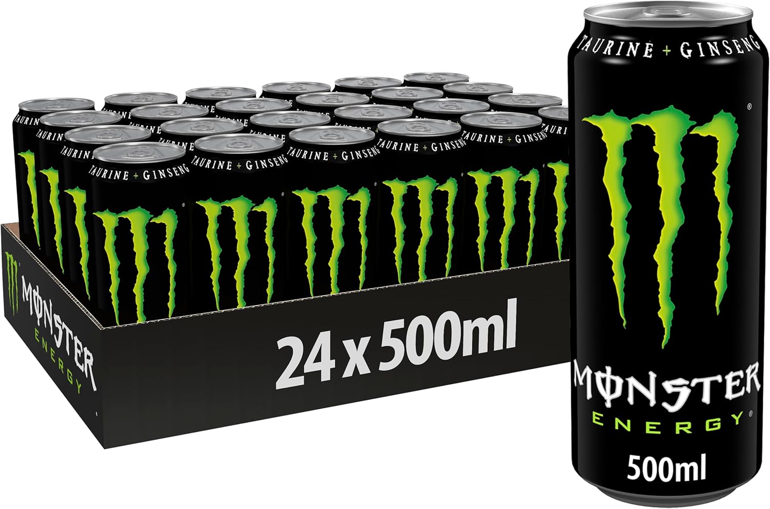 Monster Energy – 24 Lattine da 500 ml, Energy Drink con Ginseng, Taurina, Caffeina e Vitamine Gruppo B, Bevanda Energetica dal Gusto Originale e Fresco Green 500ml - Immagine 1