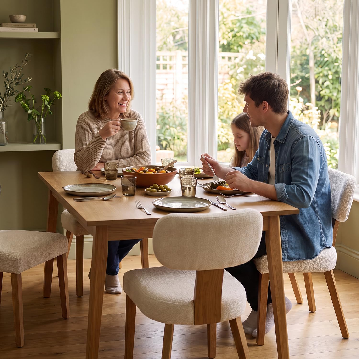 Esszimmerstühle 2er Set Polsterstuhl Küchenstuhl Holzbeine, Beige