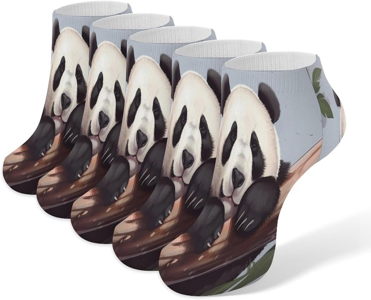 Women's Thin Elastic Socks Low-top Sports Invisible Cute Panda Printed Ankle Socks 5 Pairs Suitable for Travel Commuting Outdoor
