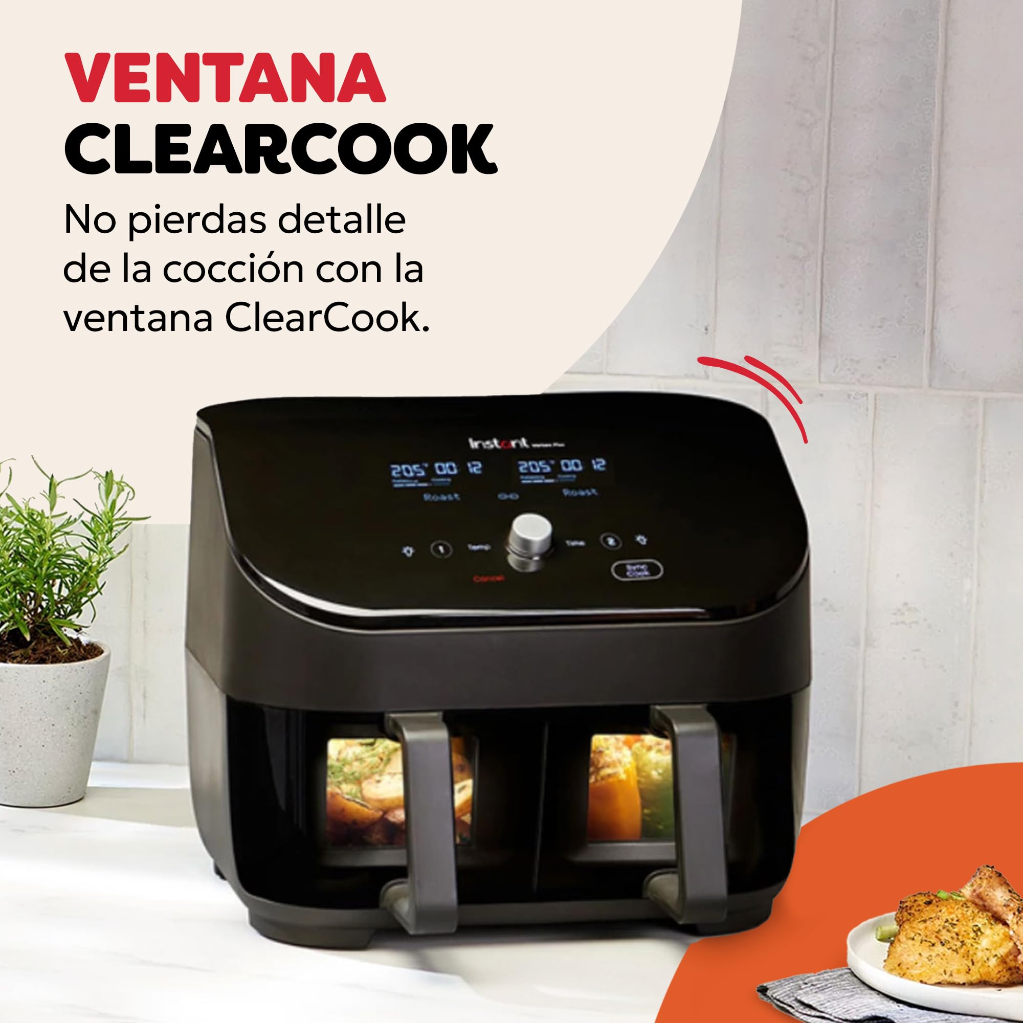 Instant Pot Freidora de aire Vortex Plus Dual, Negro con mirilla, de gran capacidad (8L), Con dos cestas de 3,7 L, ventana transparente, función deshidratadora, grill, horneado, asado, recalentado