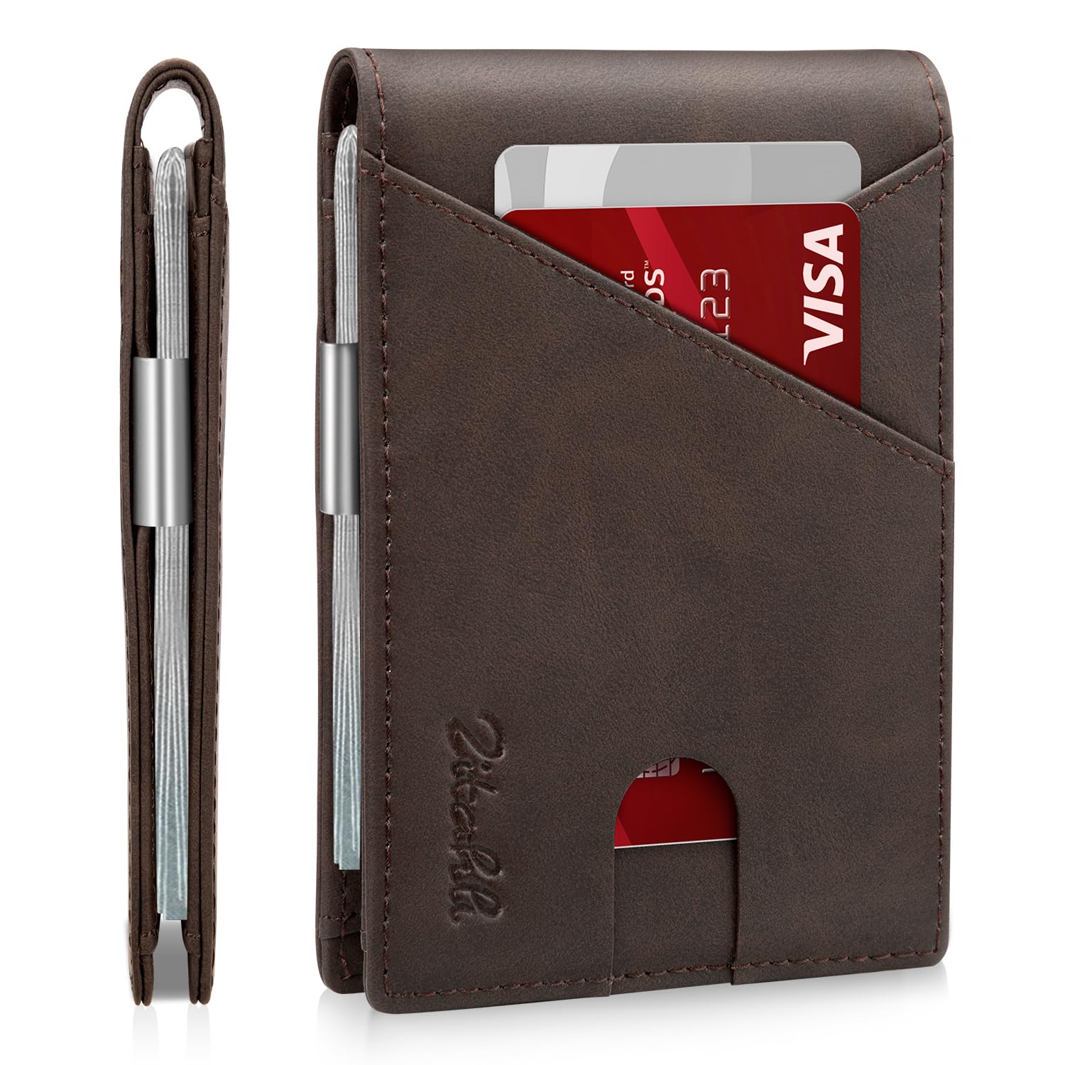 Zitahli Slim Wallet for Men,RFID Blocking Leather Bifold with Money Clip | Minimalist Front Pocket Design, Holds 12 Cards, RFID Protection, Gifts for Men on Birthdays, Father’s Day, and Christmas