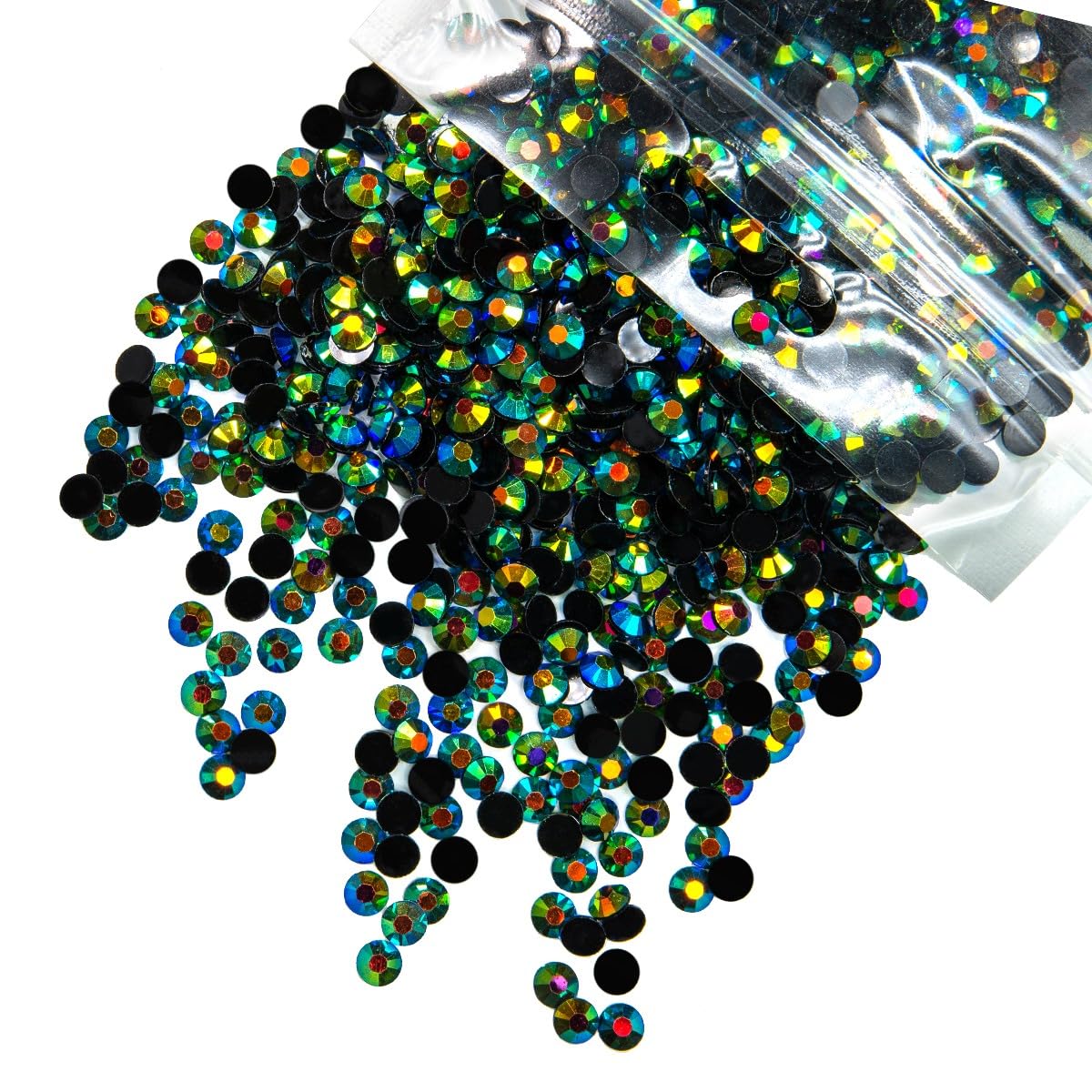 qiipii 1550PCS 5mm Peacok AB Resin Rhinestones for Crafting Dark Green Flatback Jelly Resin Stones Bulk SS20 Non-Hotfix Black Green Diamonds Gems for