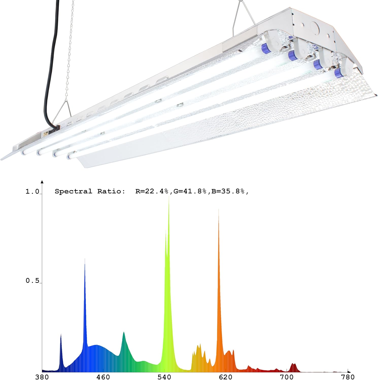 T5 HO Grow Light - 4 Foot 4 Lamps - LSF844-240 Fluorescent Hydroponic Indoor Fixture UL Listed - Bloom Veg Daisy Chain with Bulbs