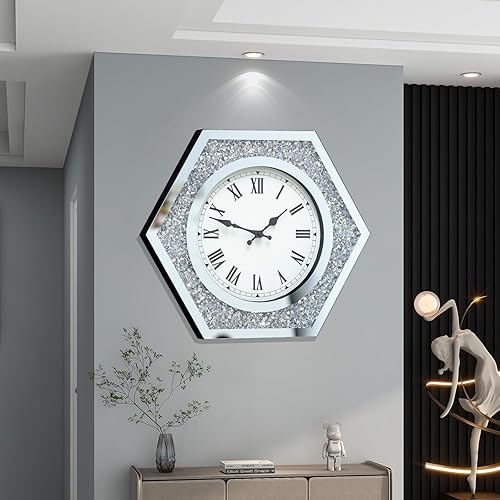 Miniatura 8 de Reloj de pared grande y moderno para decoración de sala de estar, reloj de pared de cristal decorativo de 24 pulgadas estilo pavo real, operado con