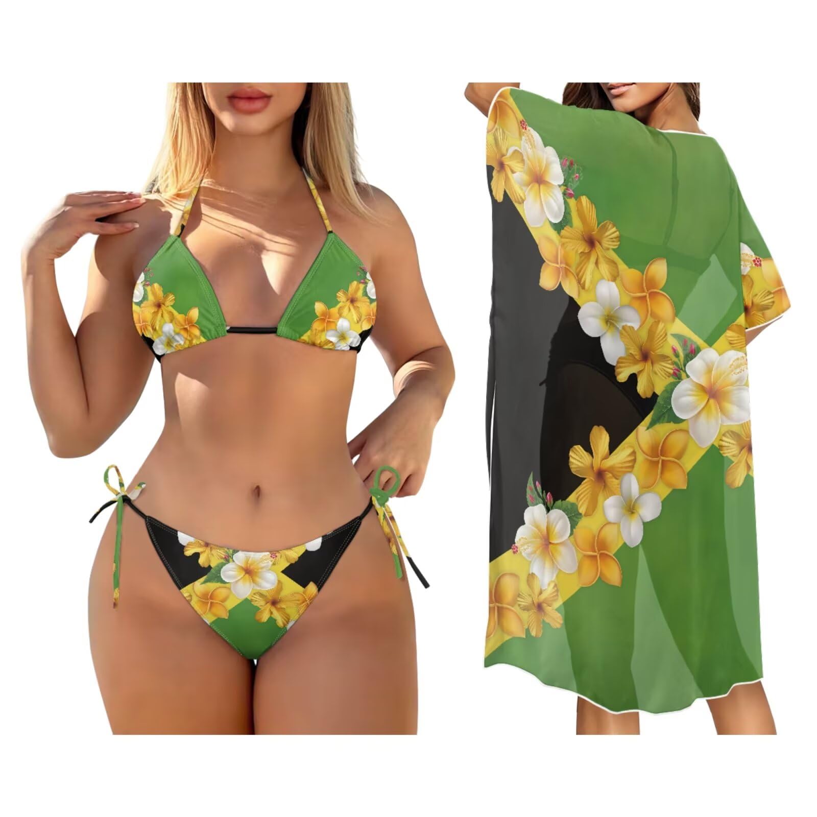 2 pezzi tutine con copertura fino novità bandiera tema donna halter bikini top cravatta laterale inferiore con cardigan