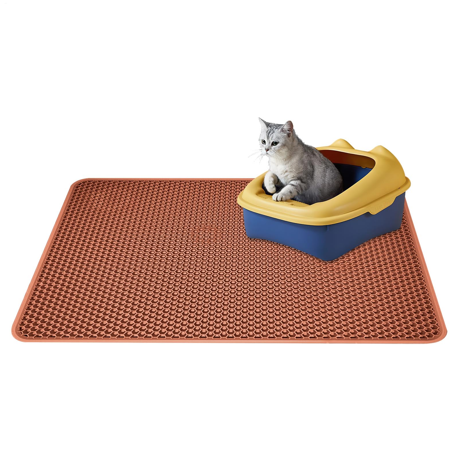 Alfombrilla para arenero de gatos – Alfombrilla de doble capa impermeable | y lavable, alfombra de profundo para areneros de gatos con base antideslizante, protección del suelo para gatos, gatito