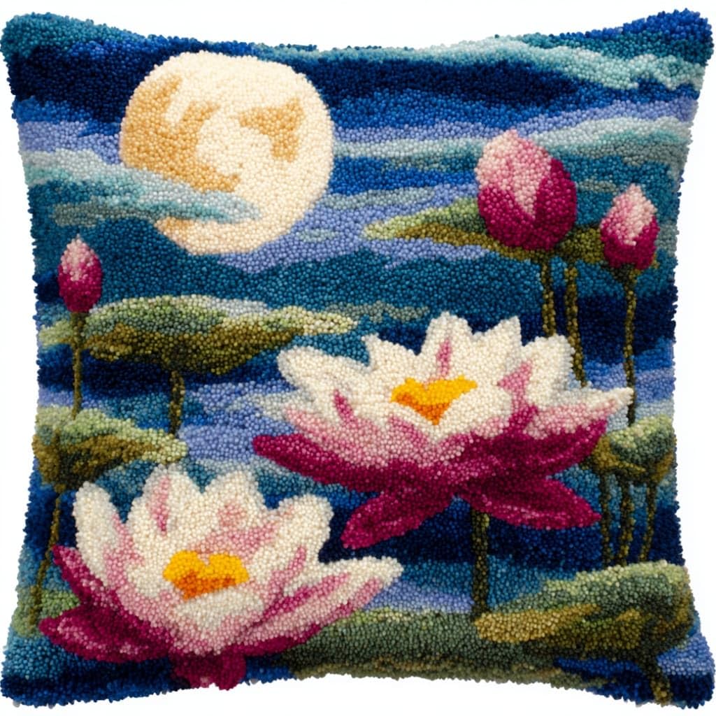 AxiangziK Latch Hook Cushion Kit,Lotus DIY Embroidery Pillow Cover 43X43Cm