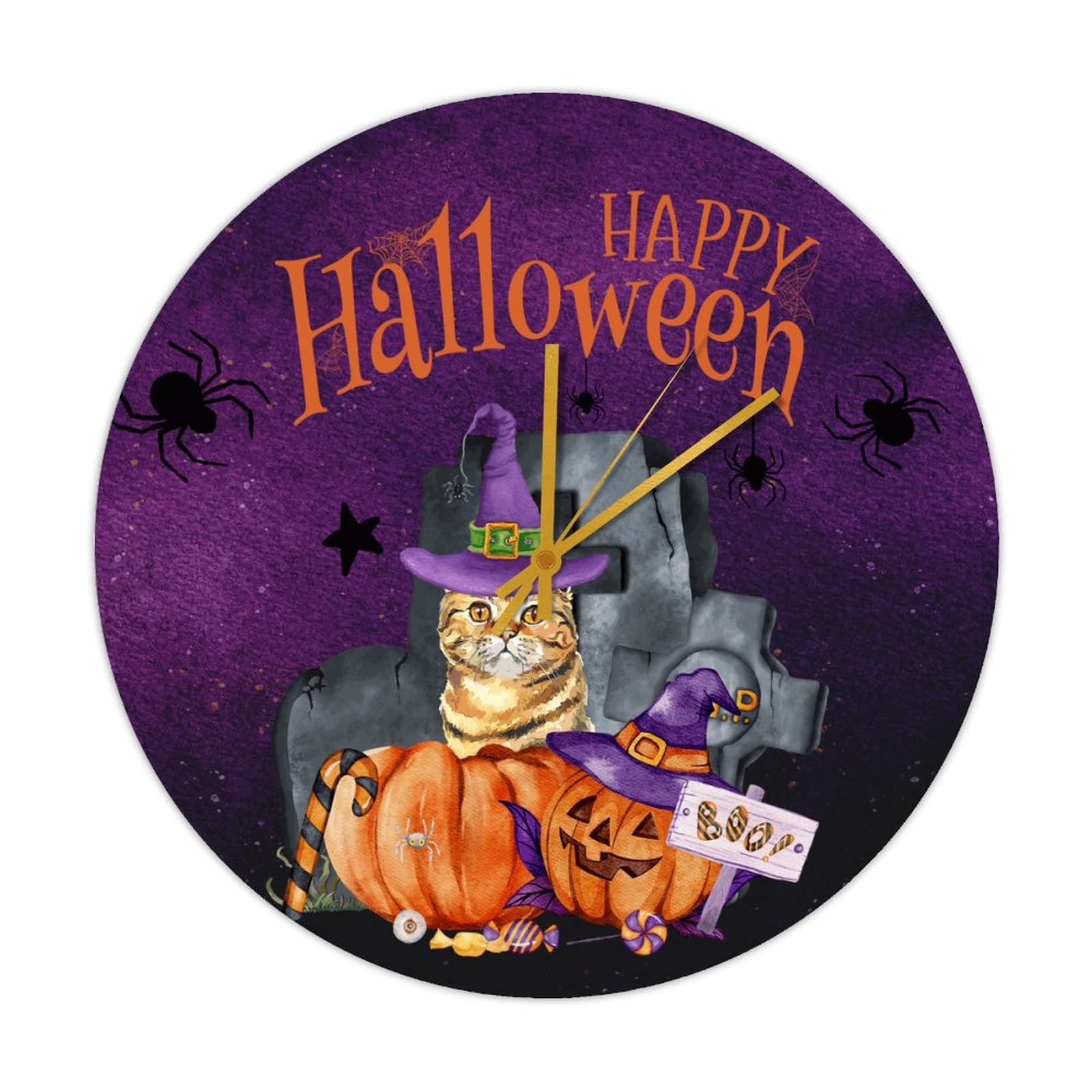 Horloge chat citrouille en bois cadeau déco Halloween