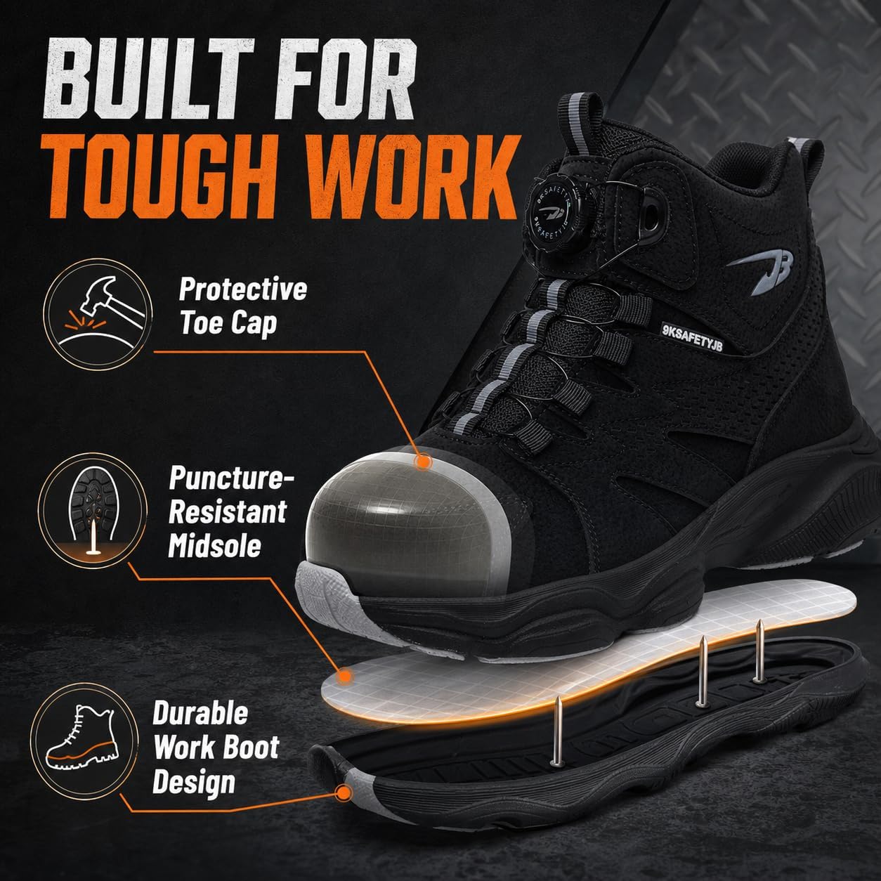 frysen Steel Toe Boots for Men Women Non Slip Work Boots Comfortable High Top Steel Toe Safety Shoes Puncture Proof Indestructible Construction Work Shoes