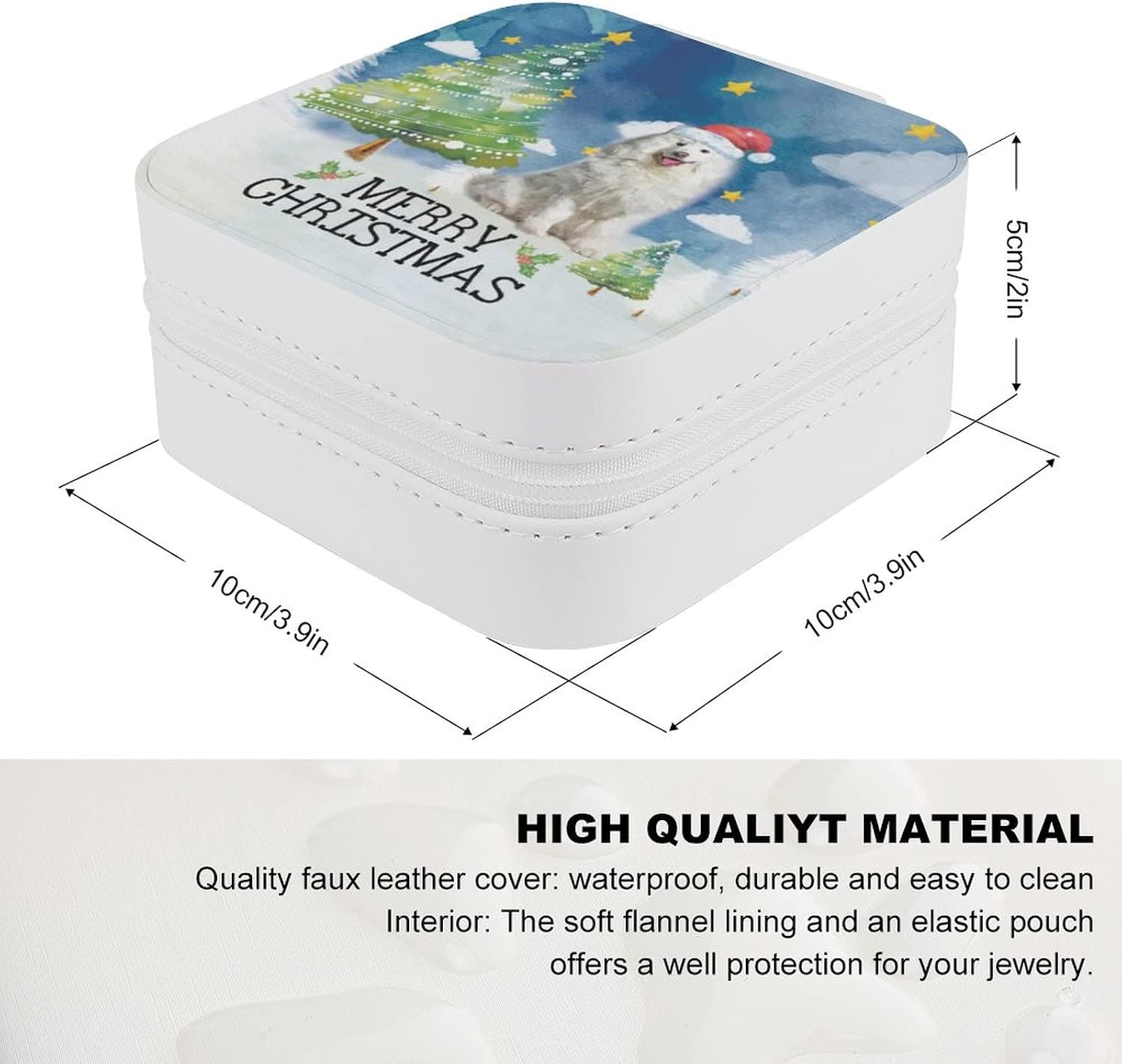 Merry Christmas Dog Pet Dalmatian Small Travel Jewelry Box Organizer Display Storage Case for Rings Earrings Necklace Xmas Holiday Gifts for Woman Girlfriend Bestie image 2