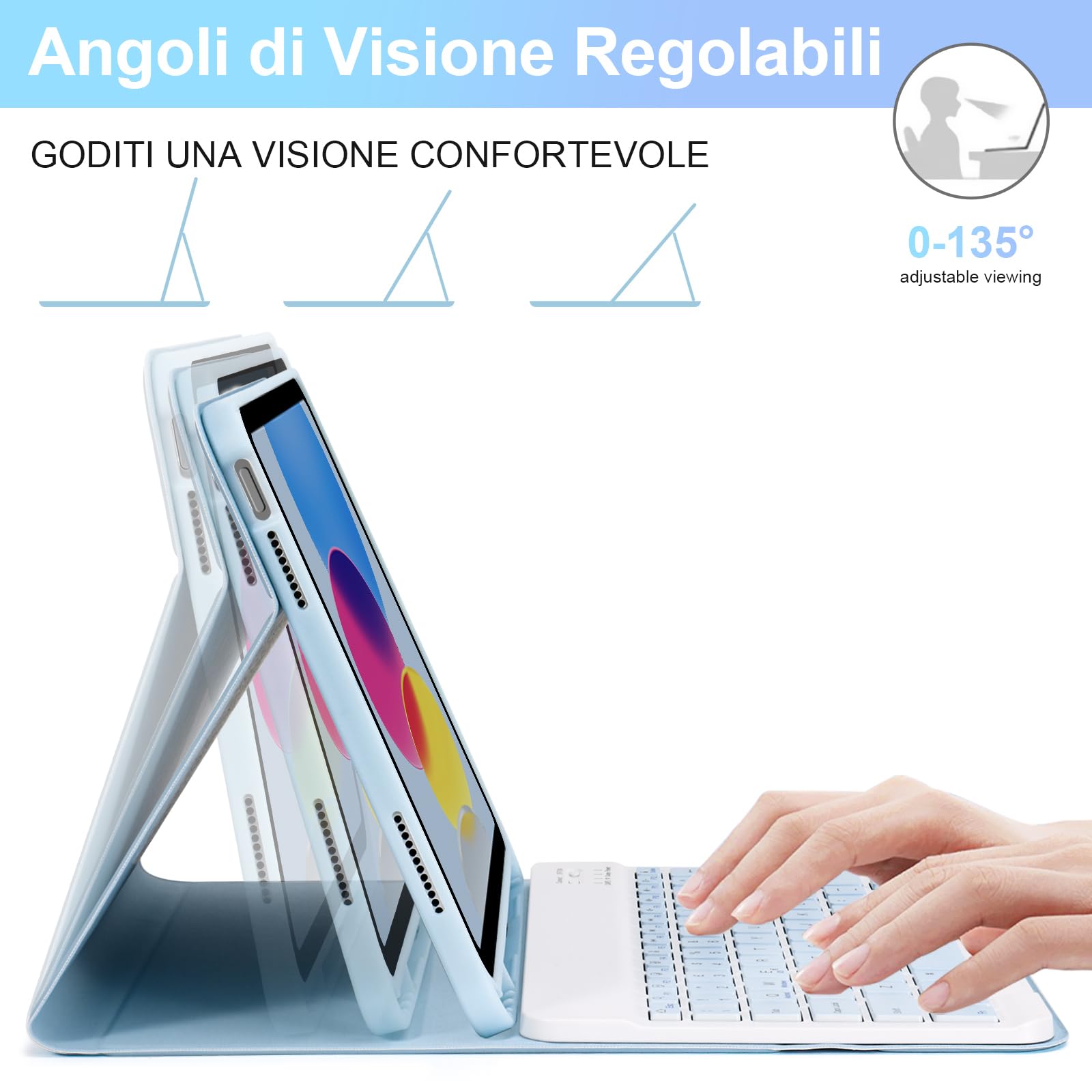 SOPPY Custodia con Tastiera e Mouse per iPad 11a Generazione (A16) 11 Pollici 2025, 10a Gene 10,9 Pollici 2022, cover Protettiva Staccabile, con Slot per Penna Stilo, Layout Italiano - Blu