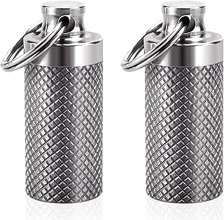 Keychain Pill Holder (2 Pack), Titanium Minsize Waterproof Pill Container/ Case for Purse or Pocket, Portable Small Pill Box Organizer Pill Fob Medicine for Outdoor Travel Camping