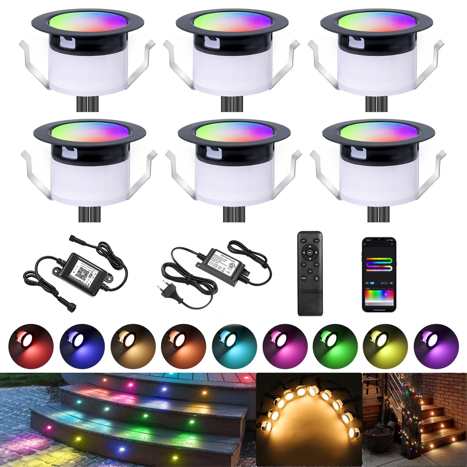 Lot de 6 Spots LED Encastrables Extérieur WiFi RGBWIC+Blanc Chaud, Ø31mm Projecteur de Sol Intelligent Dimmable IP67, Compatible avec Alexa et Google Home, pour Terrasse Jardin Escalier