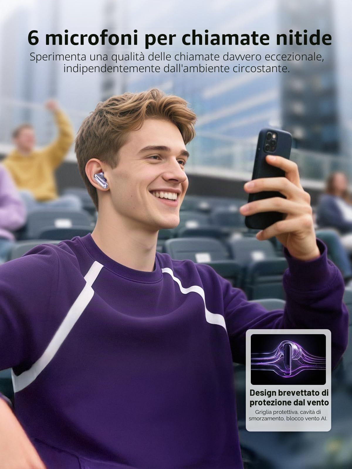QCY MeloBuds N70 Auricolari Bluetooth Wireless,Cancellazione Attiva del Rumore Ibrida,56dB ANC Adattiva Cuffie Bluetooth 6.0 In-Ear,6 Mics,Chiamate nitide, LDAC Hi-Res Audio, 50 ore,Ricarica Wireless