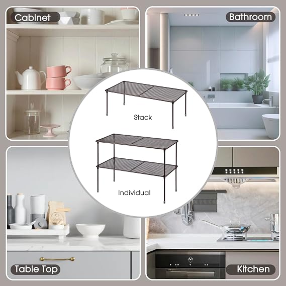 Lonian 2-Pack Kitchen Cupboard Shelf Organizer, Brown, LN-HK-0122