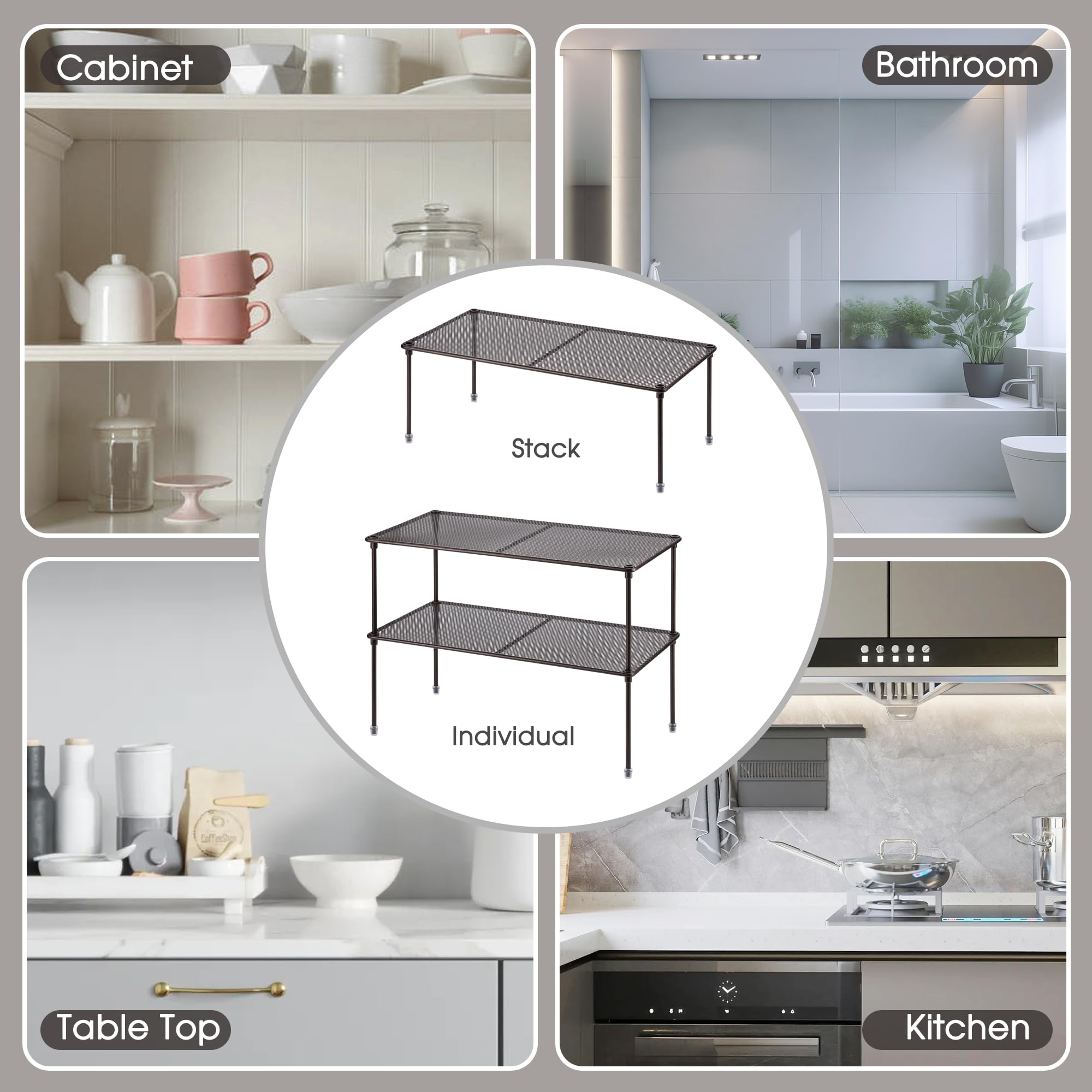 Lonian 2-Pack Kitchen Cupboard Shelf Organizer for Cabinet Expandable & Stackable Counter Cupboard Organiser - Image 4