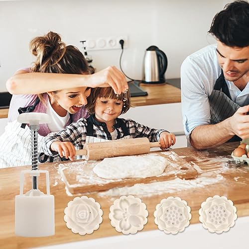 Miniatura 4 de Moldes de pastel de luna rosados con forma linda, grosor ajustable, sello de postre para galletas, herramienta de decoración de pastelería (4 flores