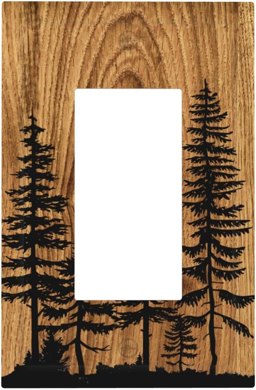 Rustic Farmhouse Brown Pine Tree Wood Grain Print Single Rocker Light Switch Plates Outlet Covers Country Decorative 1 Gang Wall Plate Electrical Switchplate Decor Accessories 5"x 3"