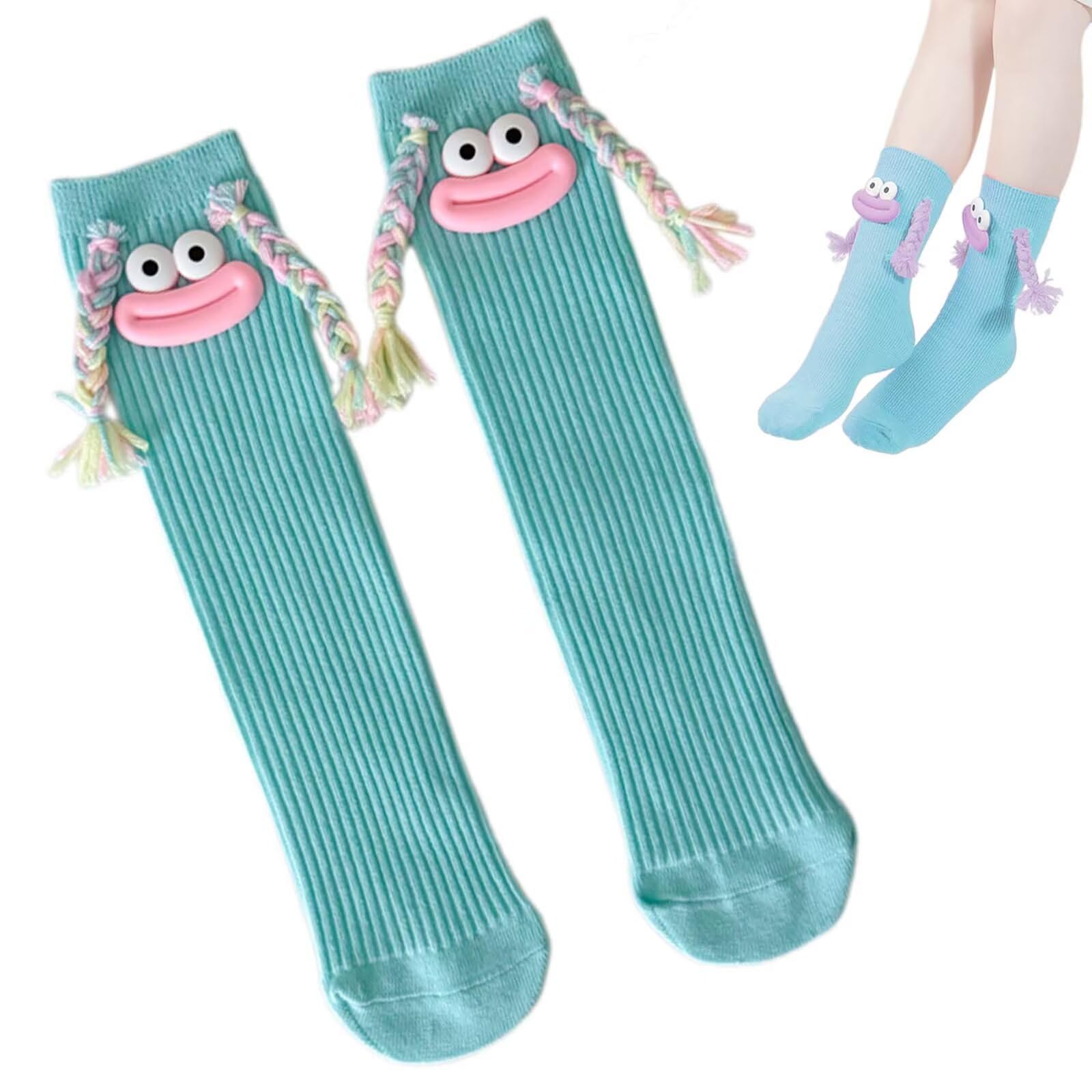 Cartoon Monster Socks Funny Crazy Sock for Boys and Girls 3D Novelty Silly Ugly Quirky Socks with Eyes Sausage Mouth Braid Blue