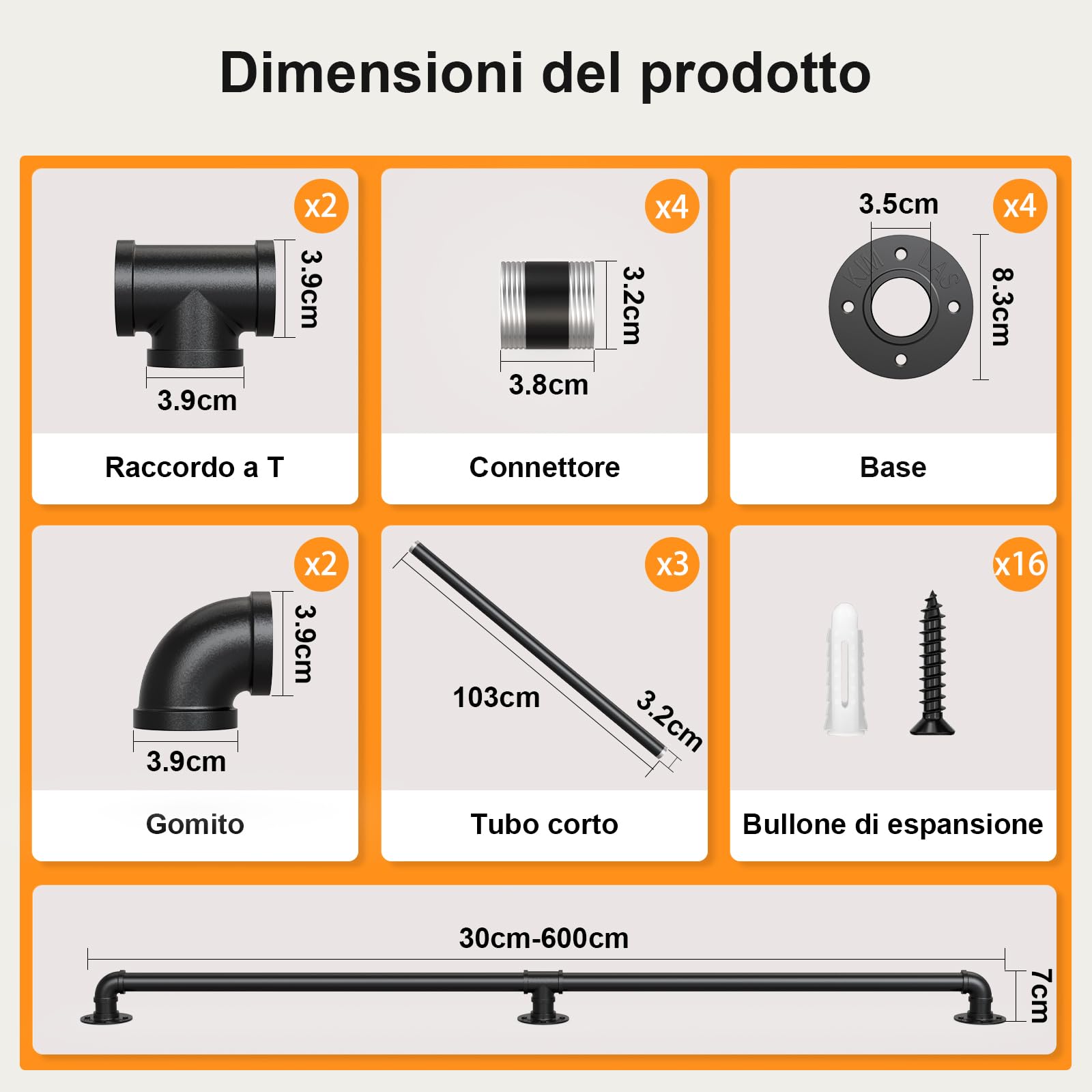 330cm Corrimano per Scale. Corrimano Antiscivolo Nero per Tubo Industriale Industriale, corrimano Antiscivolo per Sicurezza per Anziani e Bambini, corrimano Interno ed Esterno