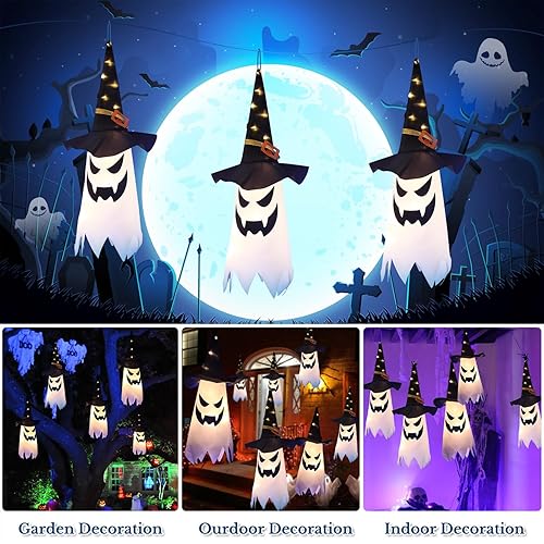 Miniatura 3 de Decoraciones de Halloween, 3 piezas de decoración al aire libre colgante iluminado fantasma brillante, calcetines de viento para interiores y