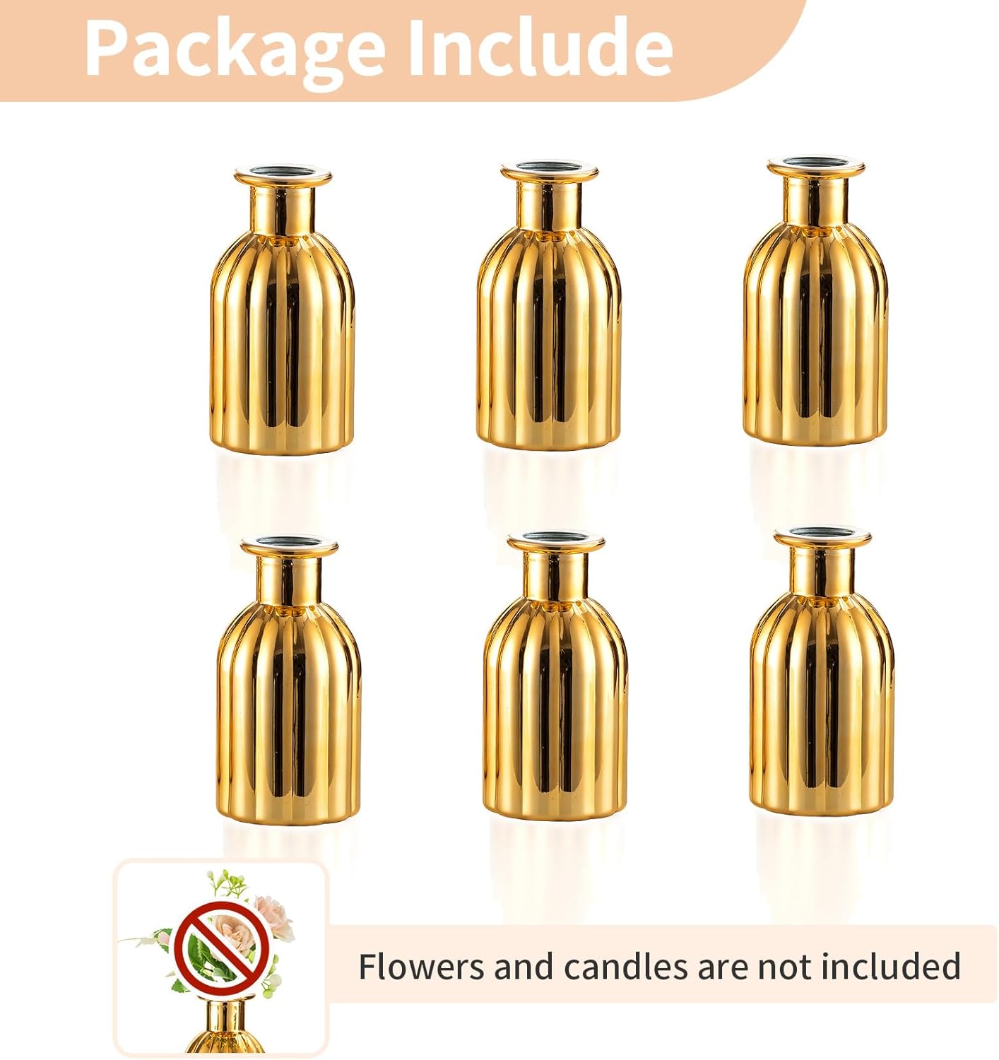 NUPTIO Bud Vases Glass Gold: 6 Pcs Small Vase Set in Bulk for Flowers - Mini Vintage Flower Bottle Single Assorted Vases for Wedding Table Centerpieces - Image 7