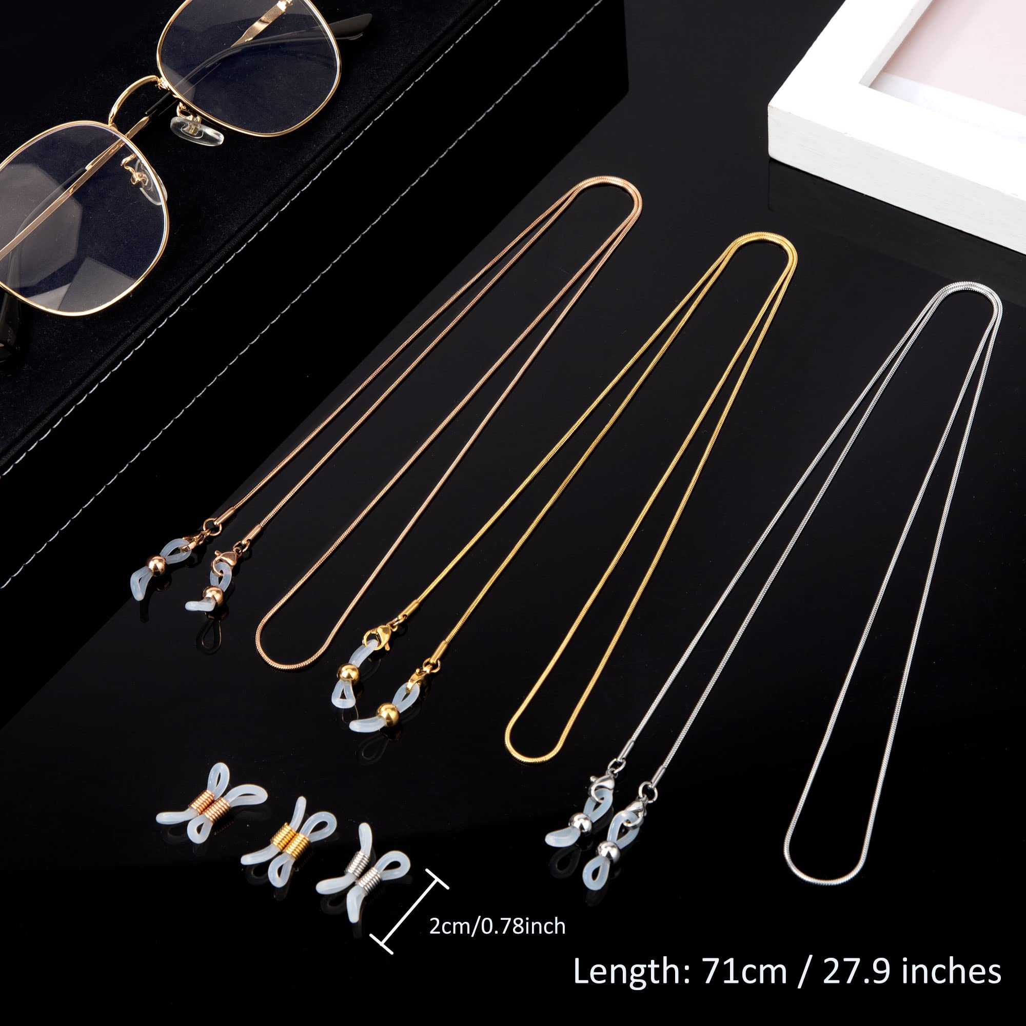 Cadena de Gafas Cadena de Gafas de Sol de Acero Inoxidable con 12 Extremos de Cadena de Gafas para Mujeres Hombres 3 Piezas