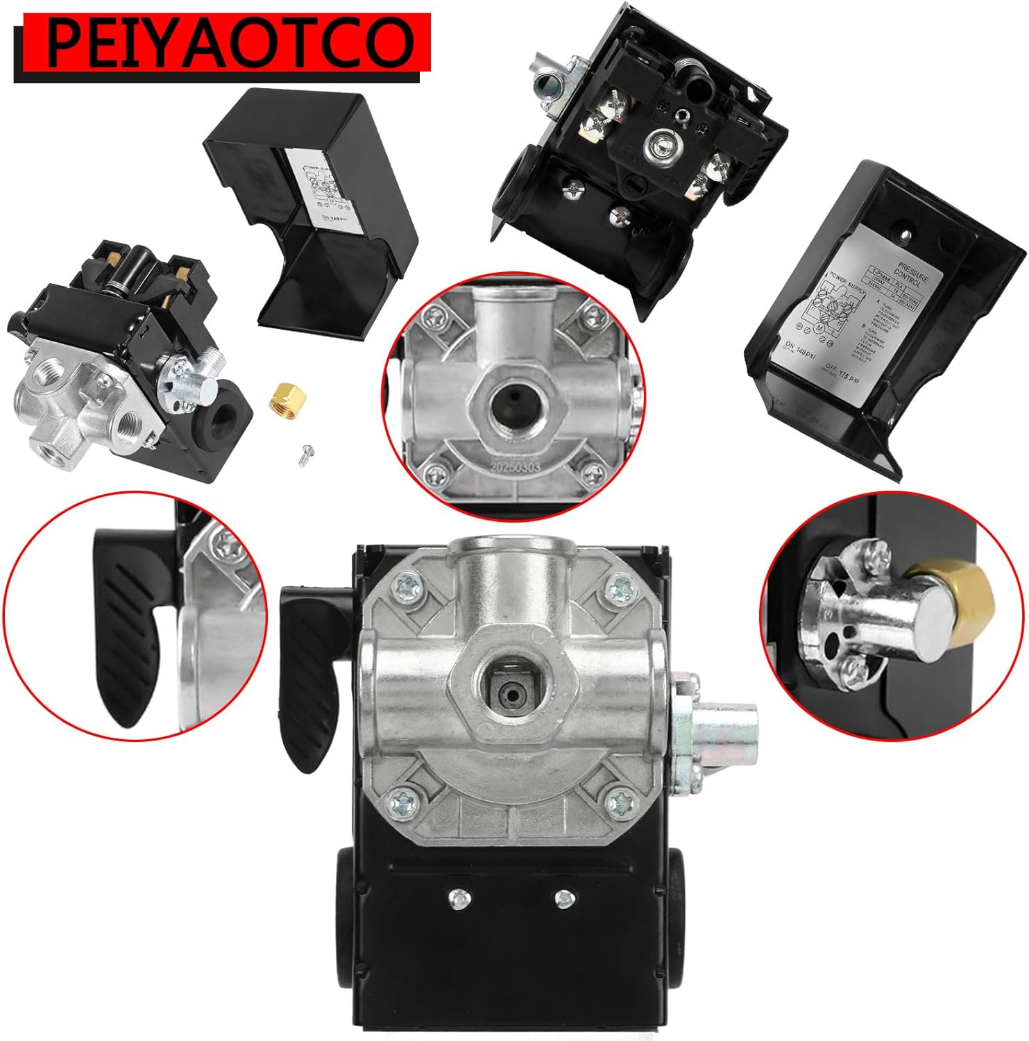 23474570 Pressure Switch Two Stage Compressor 135-175 PSI Fit for Ingersoll-Rand Air with Unloader and 4 Port On/Off LeverCompressor Pressure Switch 2340 2475 2545 7100 2475, Replace 23474570-A