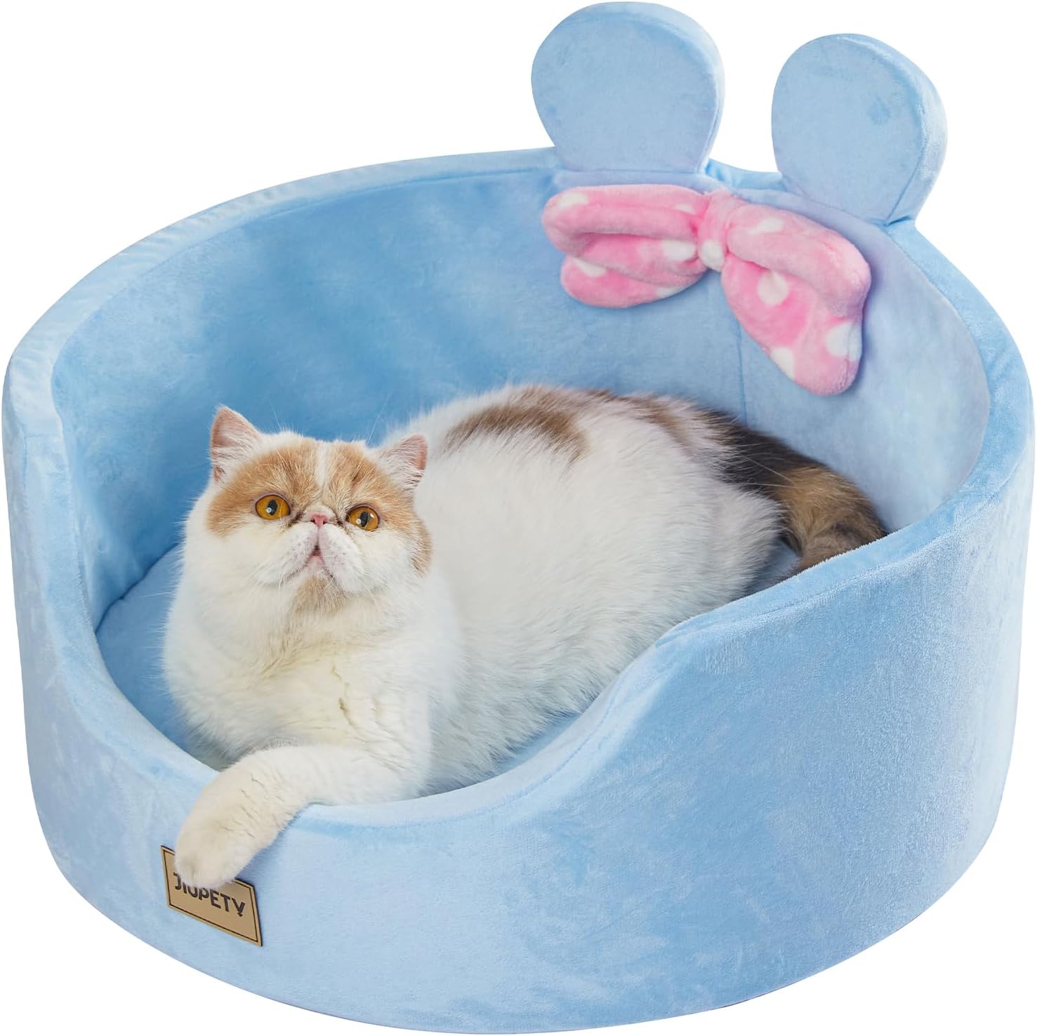 Jiupety Round Cat Bed,Cute small dog bed for indoor cats puppy and kitten,fluffy Princess cat couch with Removable Cushion,calming large cats bed with Anti-Slip Bottom,20inch,Blue Large Blue