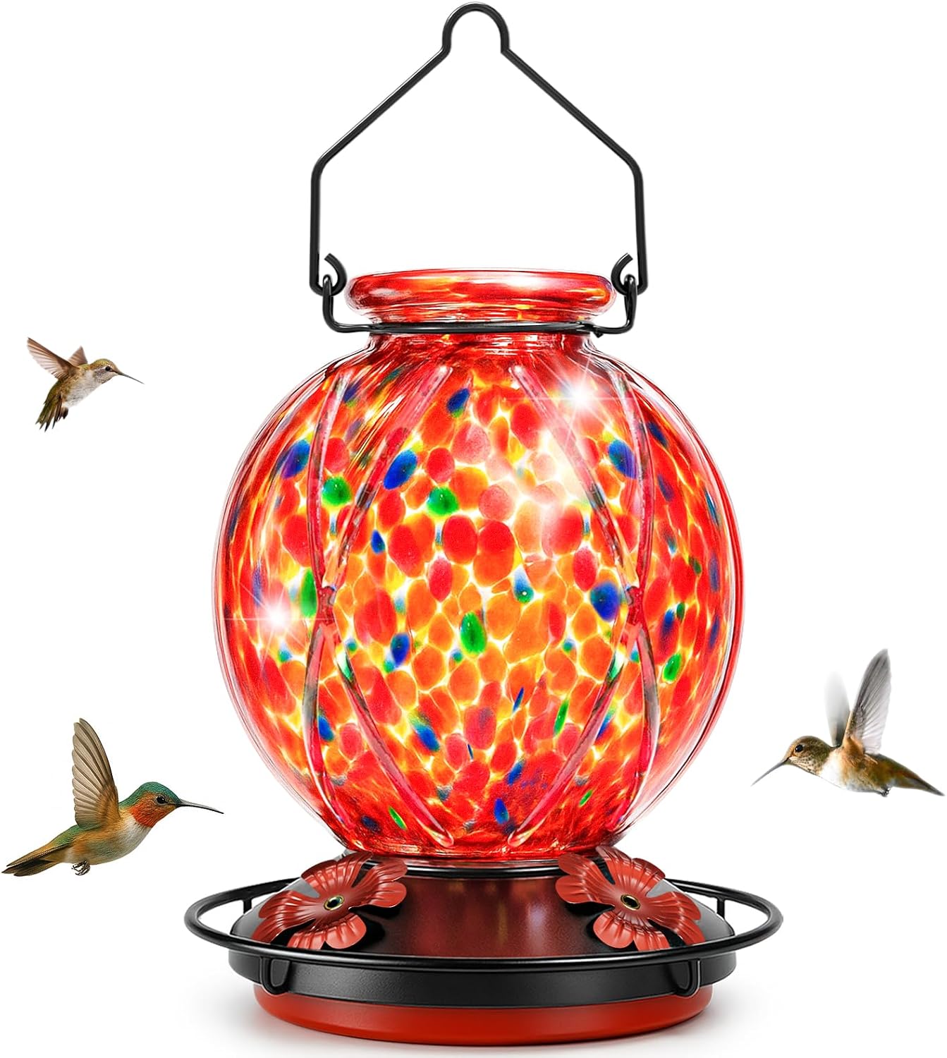 Hummingbird Feeders for Outdoors, 18 oz Hand Blown Glass