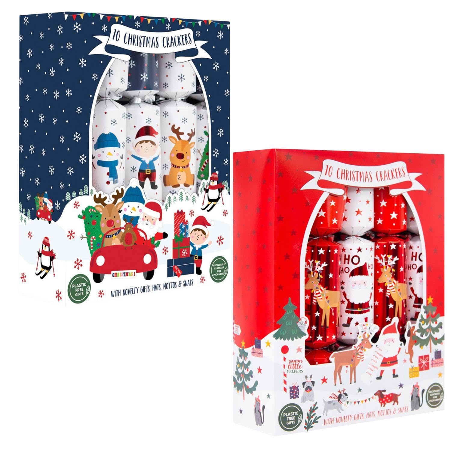 Yöl Red Set Of 20 Christmas Crackers Blue Santa And Friends Design Festive Decoration Xmas Party Reindeers Snowman