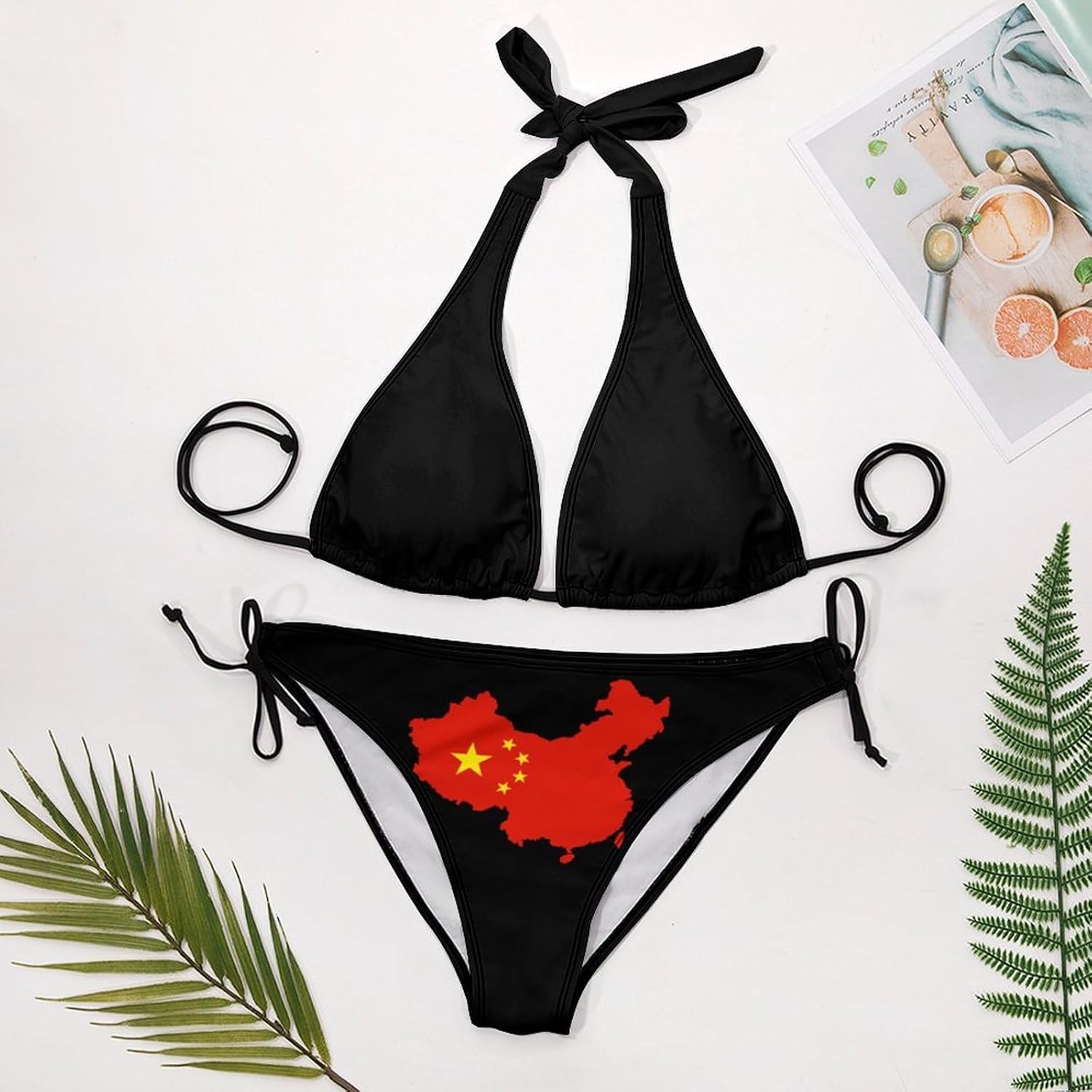 China Map Flag Novelty Women's 2 Piece String Bikini Set Swimsuits Bathing Suit Swimwear