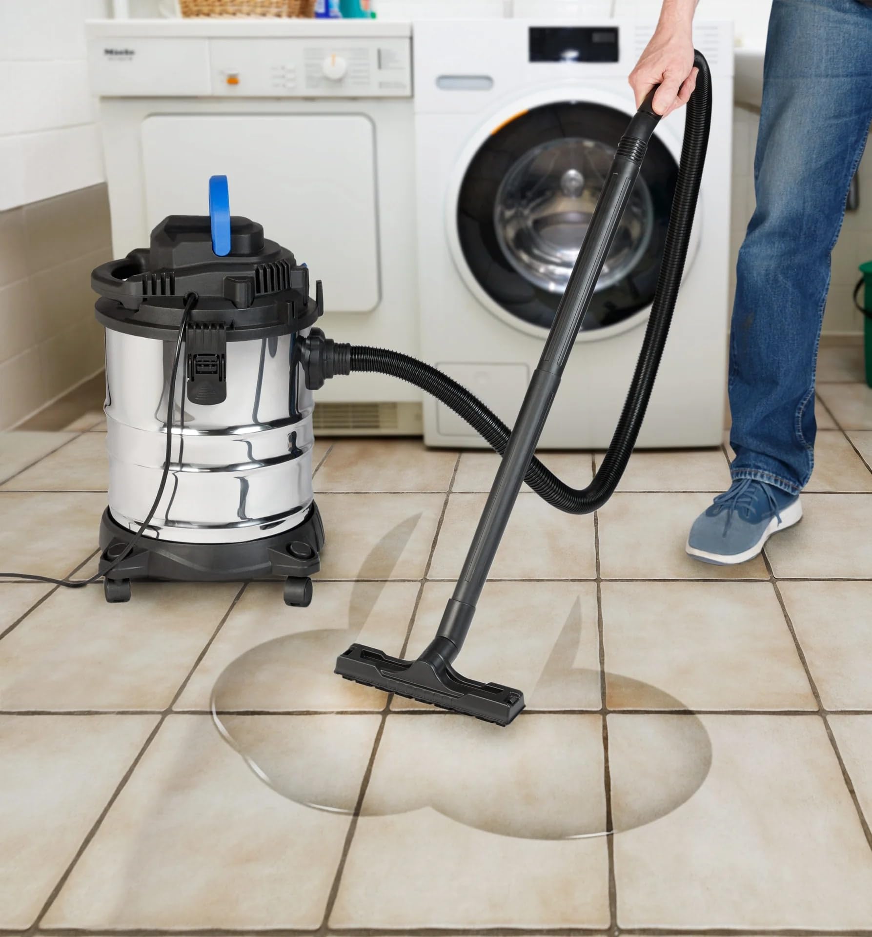 Westfalia Aspiradora Soplador Seco Húmedo 3 en 1 Acero Inoxidable 25L 1200W Depresión 17kPa Manguera 1.5m Cable 4.5m Filtros y Accesorios Incluidos