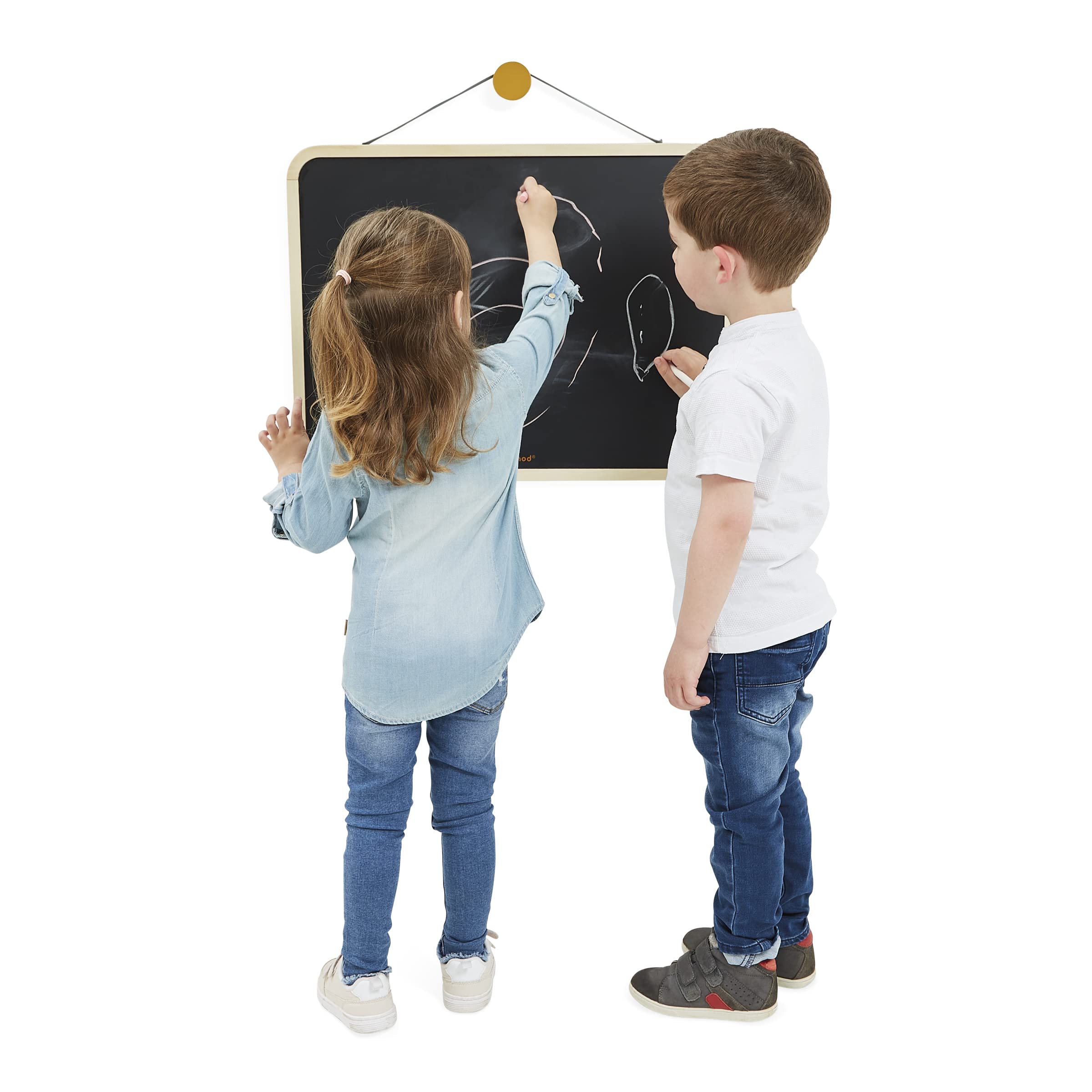 Janod - Grand Tableau Noir Mural Magnétique Recto Verso - pour Écrire et Dessiner - avec 3 Craies + 1 Brosse - Jouet en Bois FSC - Dès 3 Ans, J09635