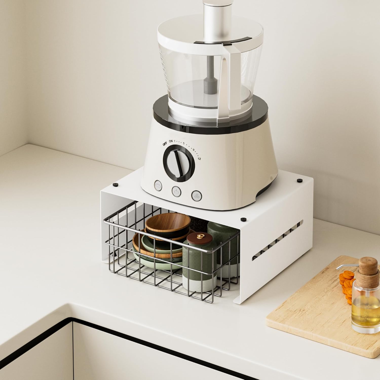 Stainless Steel Cabinet Organizer, Stackable Spice Rack Shelf for Kitchen, Countertop Storage Organizer 2PACK (White)