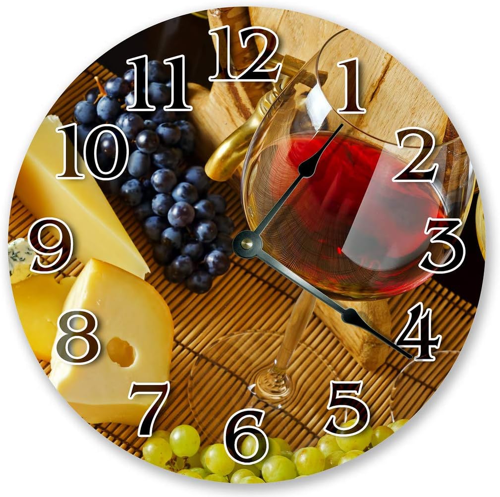 10.5" Wine Clock with Fruit Grapes - Large 10.5" Wall Clock - Home Decor Clock