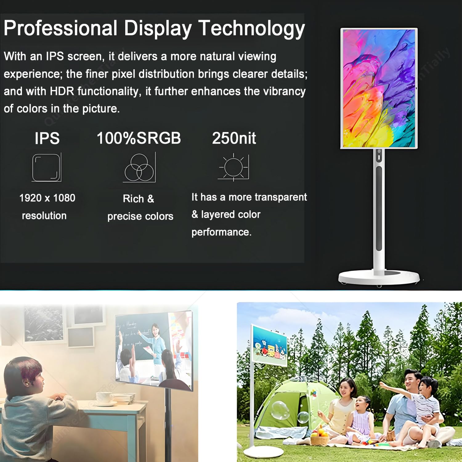Monitor Touch Screen Portatile Funzioni Intelligenti,Monitor Touchscreen Portatile Supporto su Ruote,Display Mobile Wireless Intelligente,per Uso Domestico Ufficio 27inch